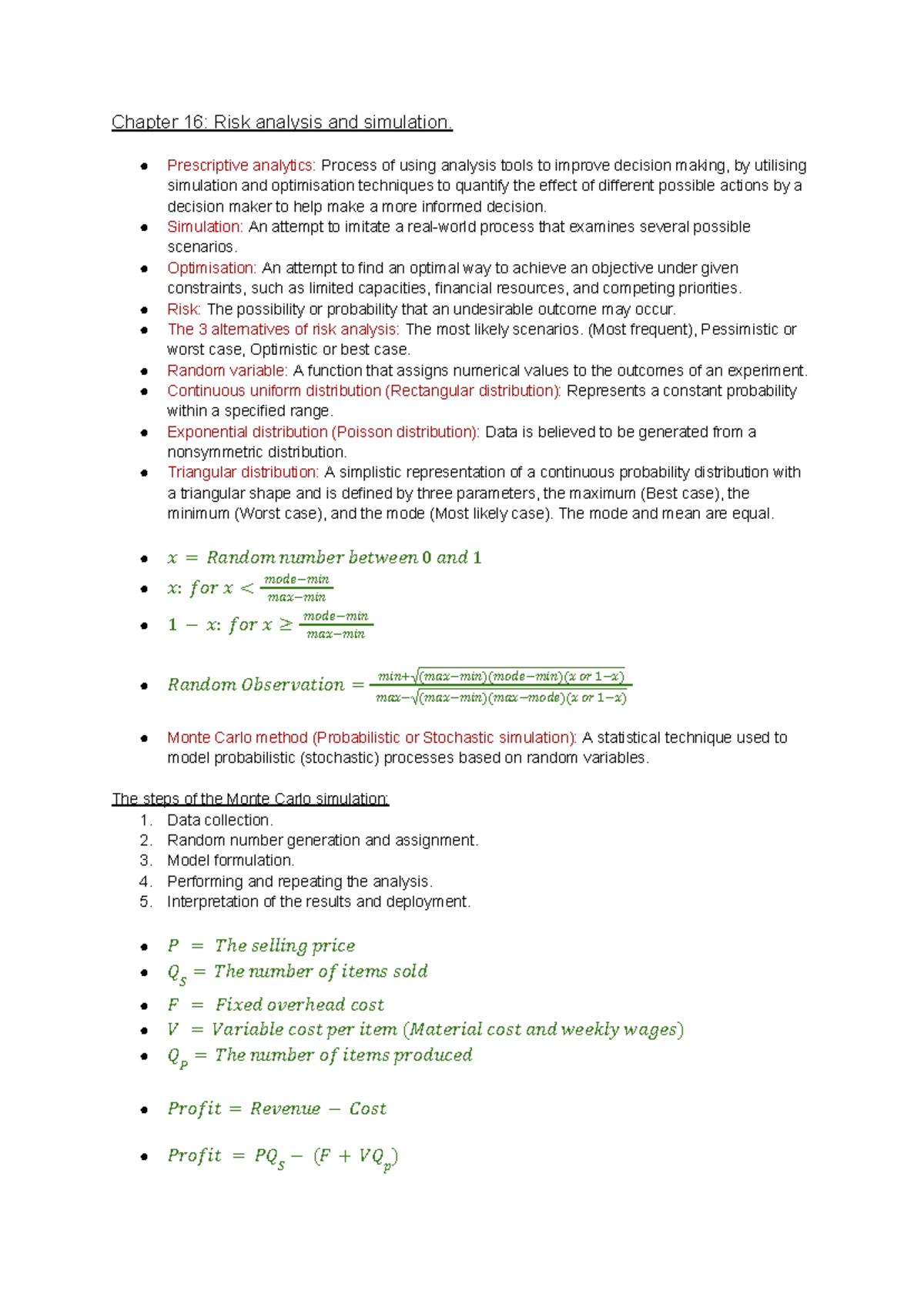 Chapter 16: Risk Analysis & Simulation in Prescriptive Analytics - Studocu