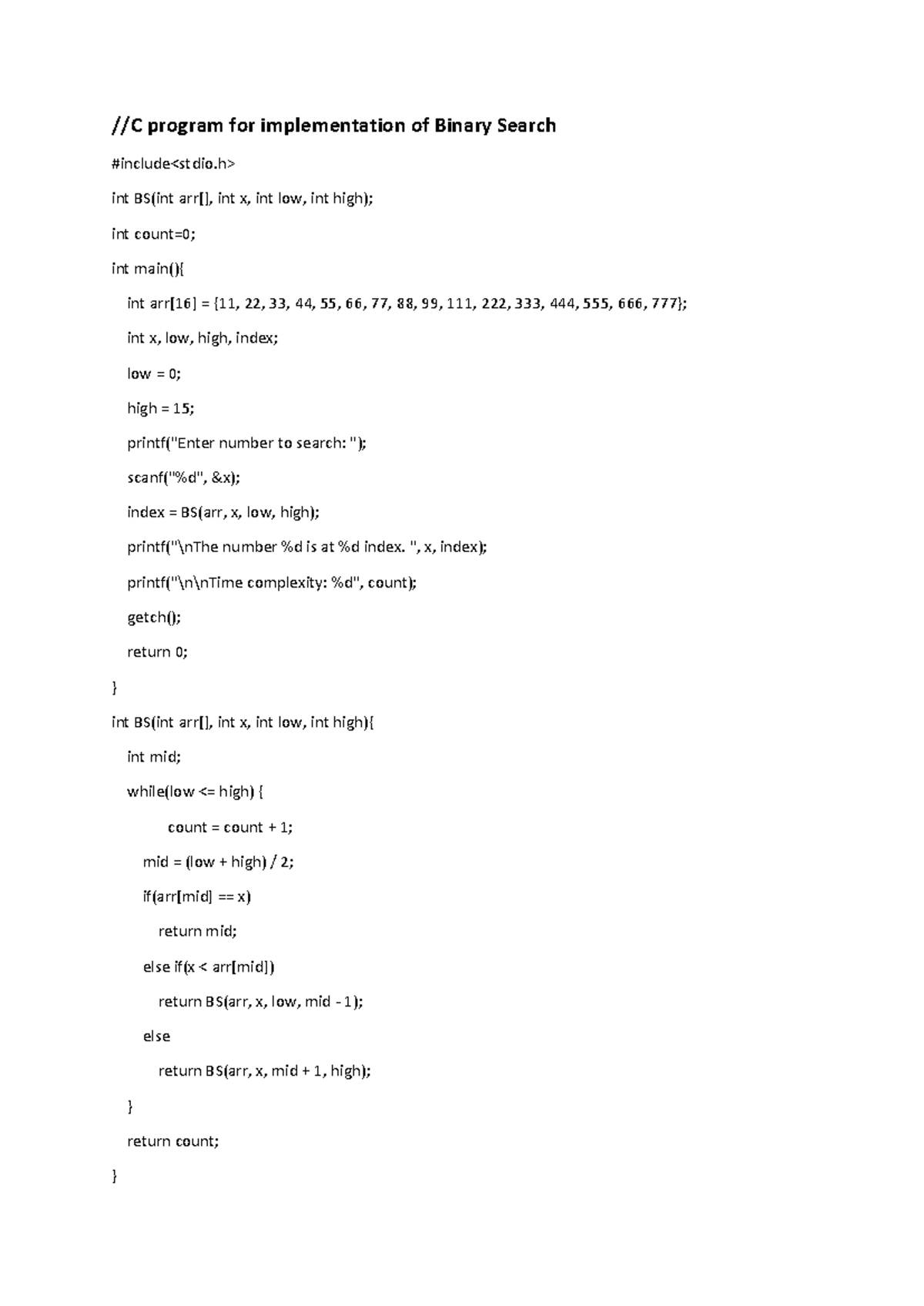 AOA Exp4b OP - Study - //C program for implementation of Binary Search ...