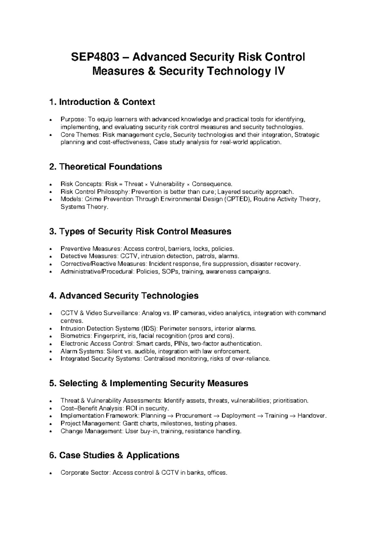 SEP4803 Advanced Security Risk Control Measures Notes - Studocu