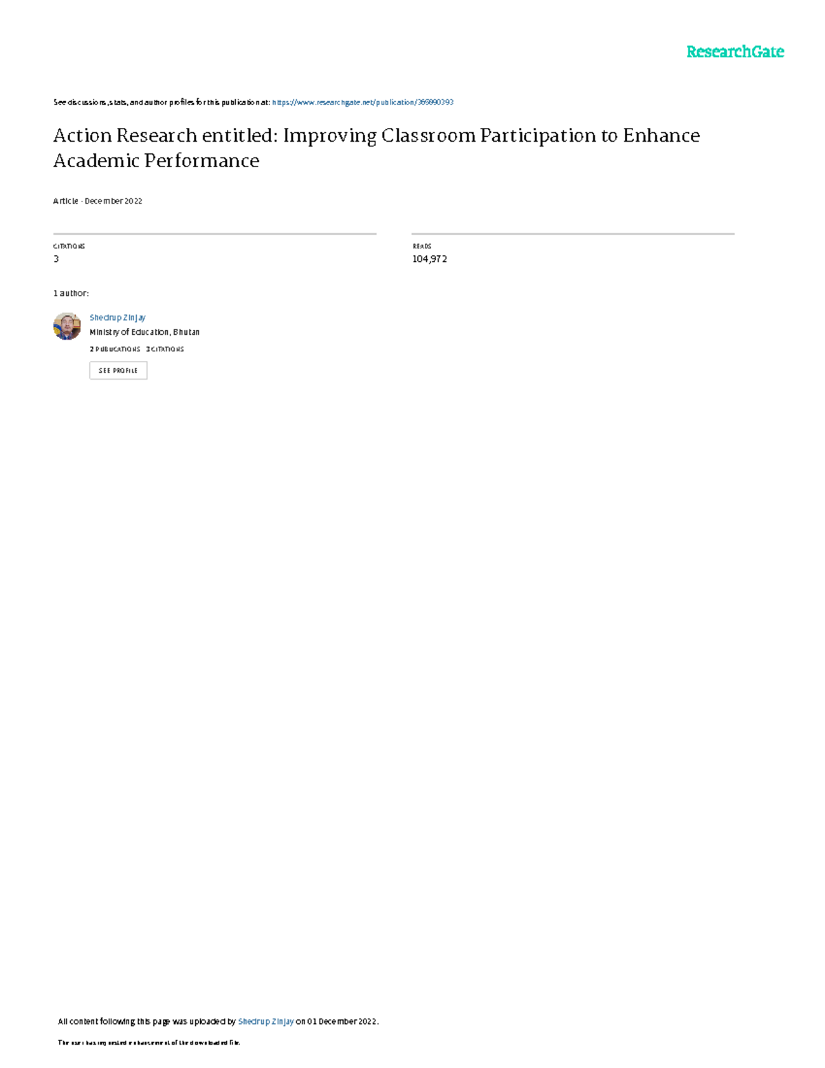 Action Research on Improving Classroom Participation: Academic ...