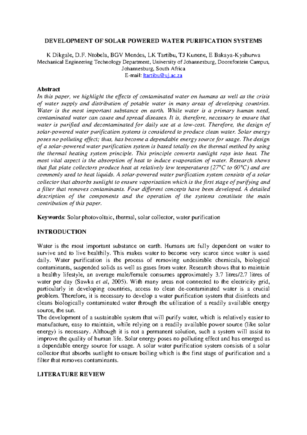 RRL- Kunohay - Development of Solar-Powered Water Purification Systems ...