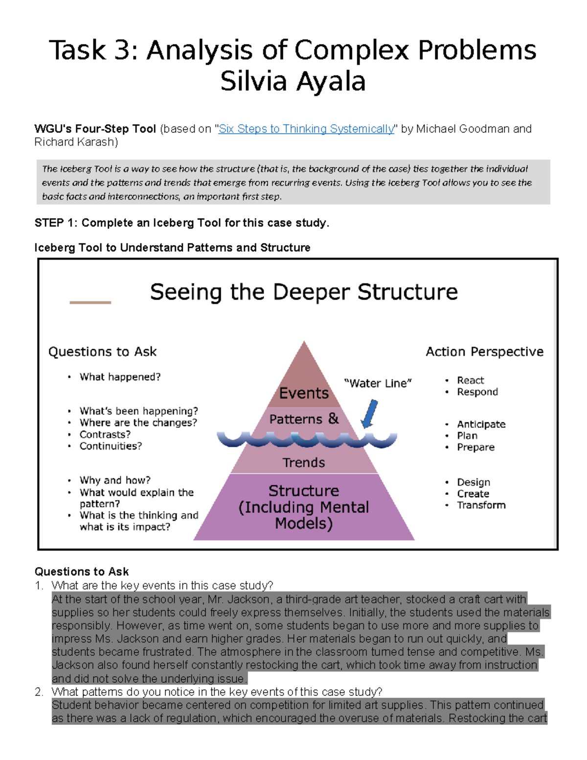 Task 3: Complex Problem Analysis Using the Iceberg Tool (D459) - Studocu