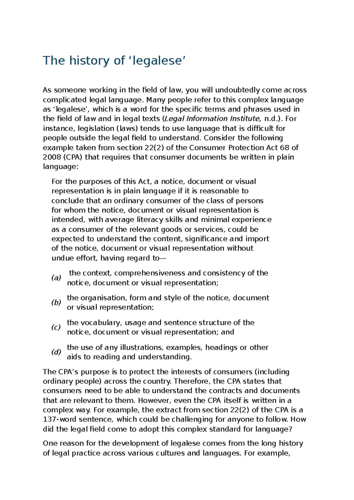 Plain Language Principles in Legal Writing (Course Code: 4426153) - Studocu