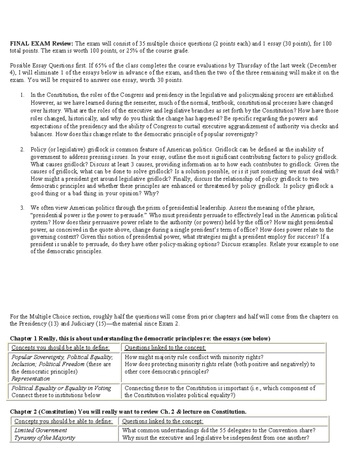POLI 101: Final Exam Review Guide - Studocu