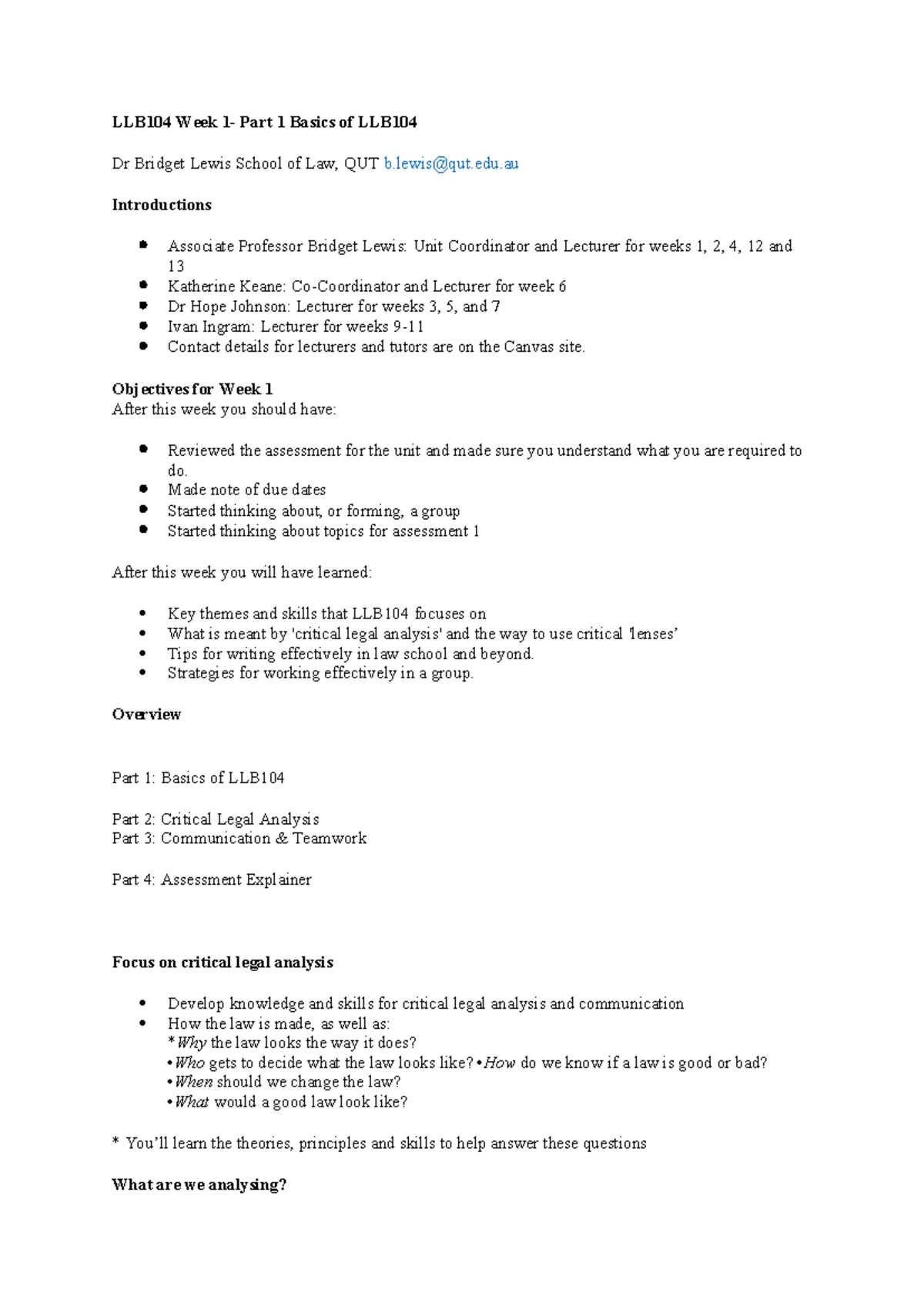 LLB106 Week 1 Lecture Notes: Intro to Criminal Law & Procedure 2024 ...