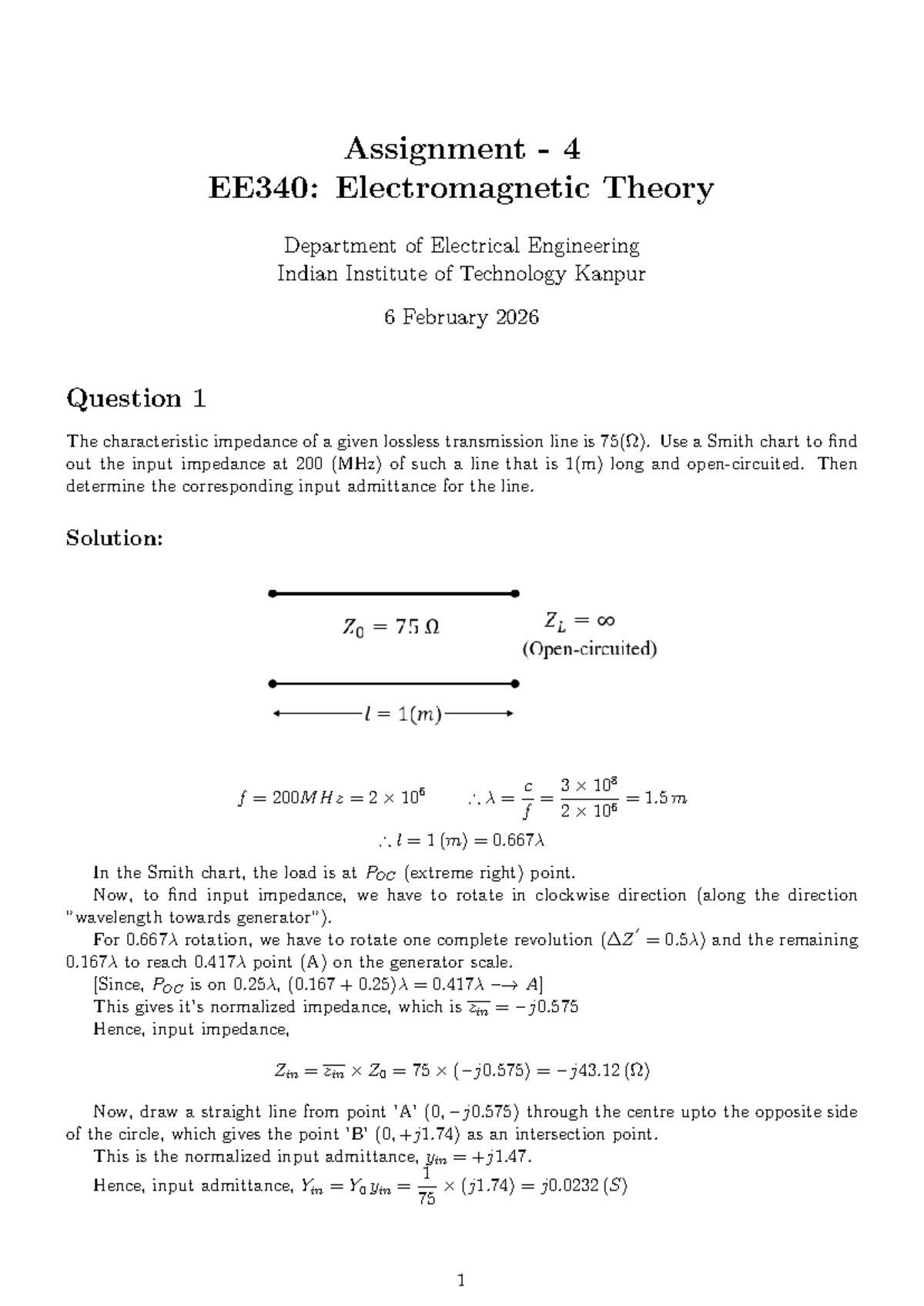 EE340 Assignment 4: Solutions to Electromagnetic Theory Problems - Studocu