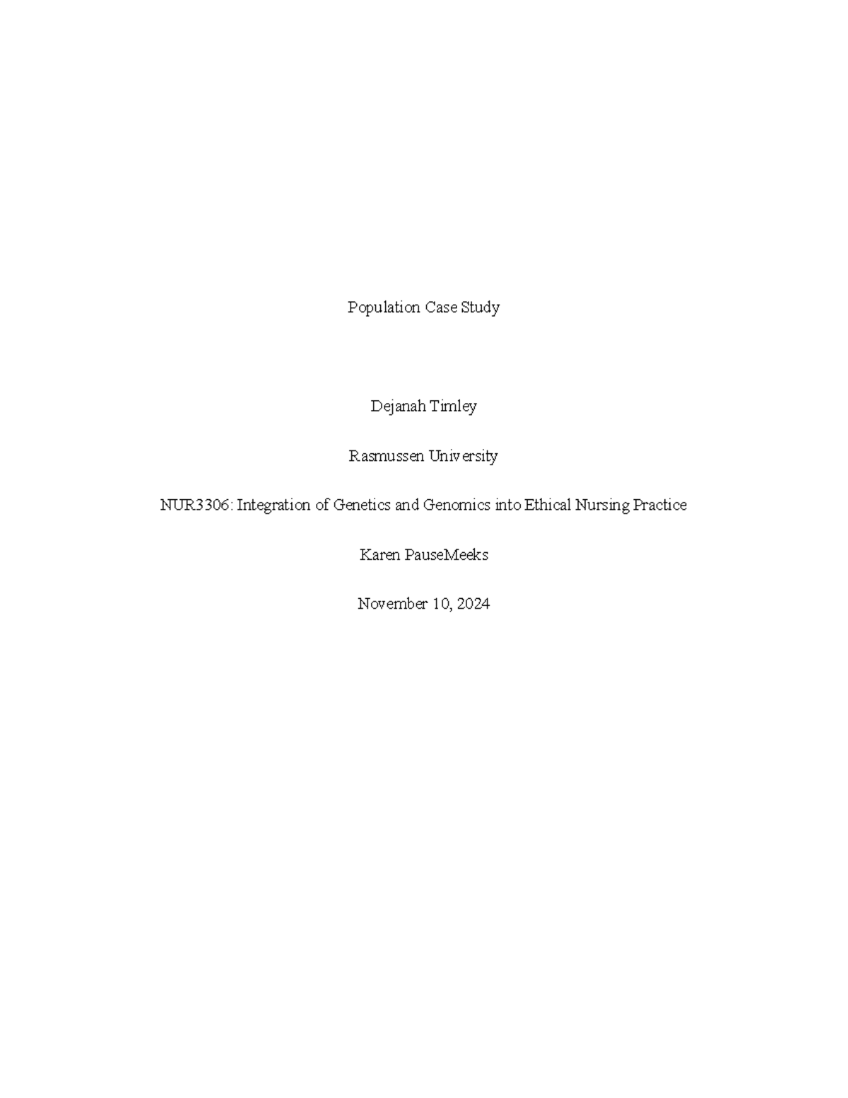 NUR3306 Population Genetics Case Study on Southwestern Athabaskans ...