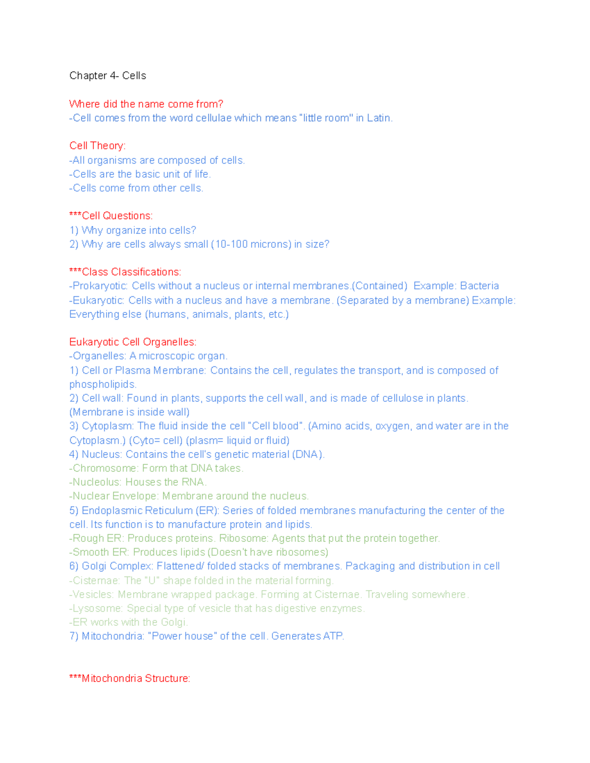 Chapter 4 - Cells Overview for Bio-3 Course - Studocu