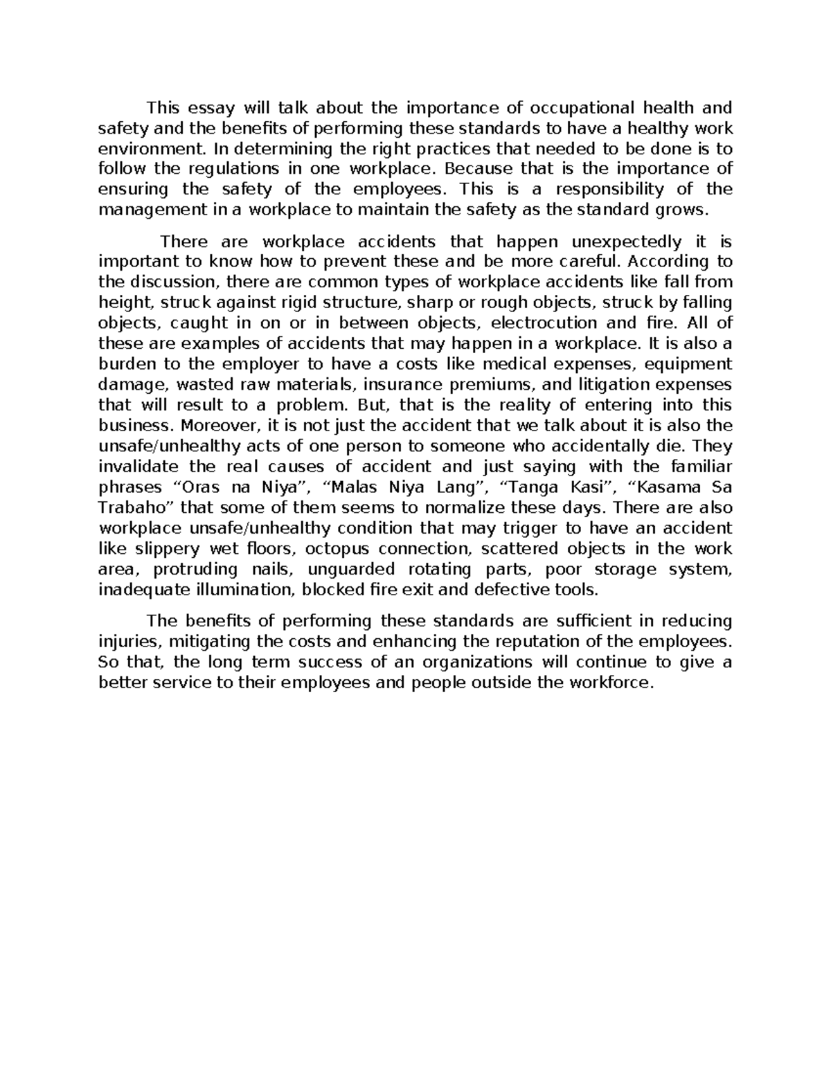 Essay about Occupational Health and Safety - This essay will talk about ...