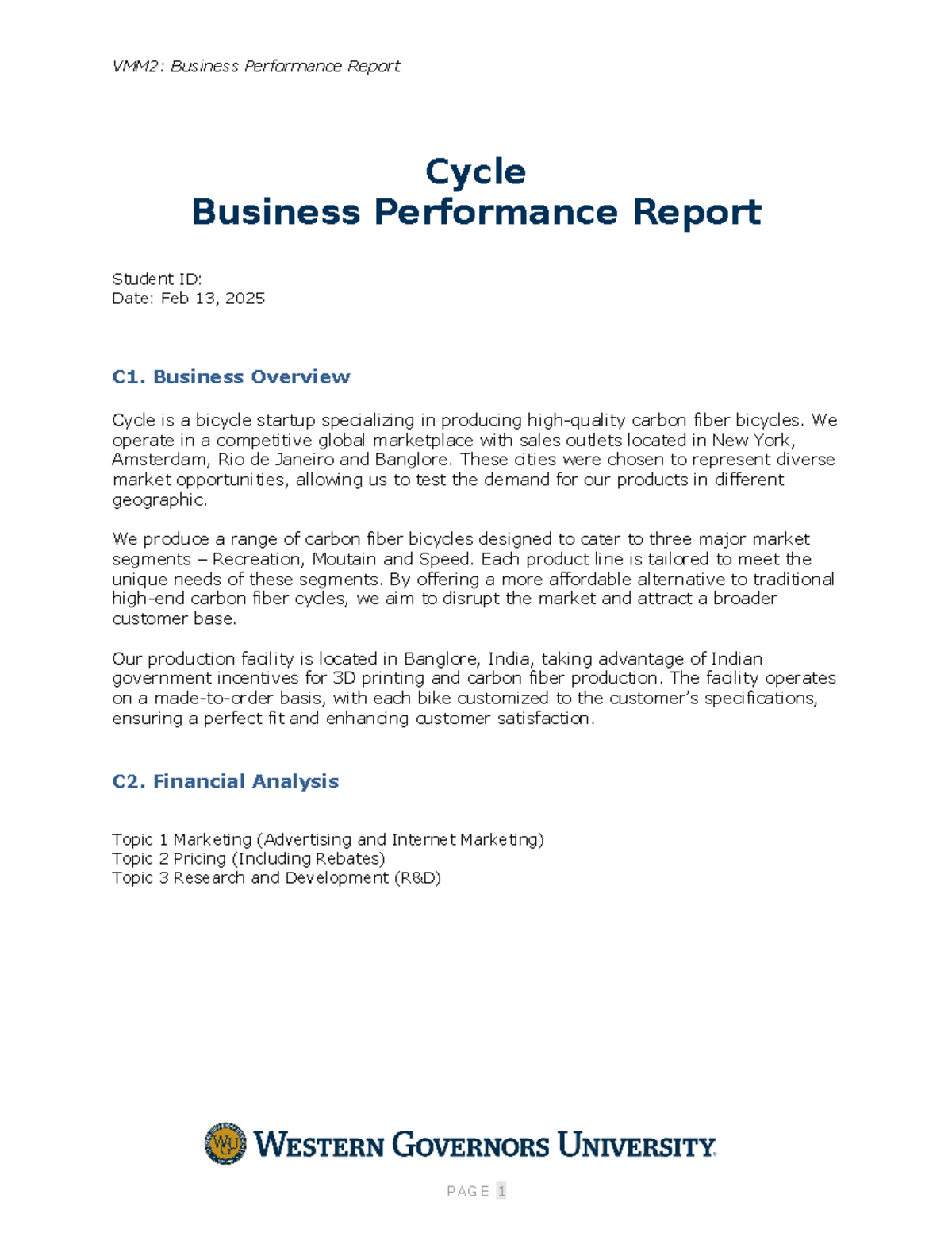 Business Performance Report - VMM2: Business Performance Report Cycle ...