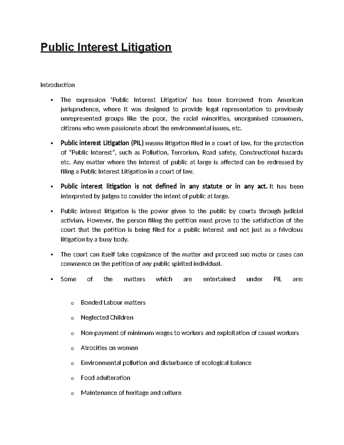 Public Interest Litigation: Key Concepts and Judicial Impact - Studocu