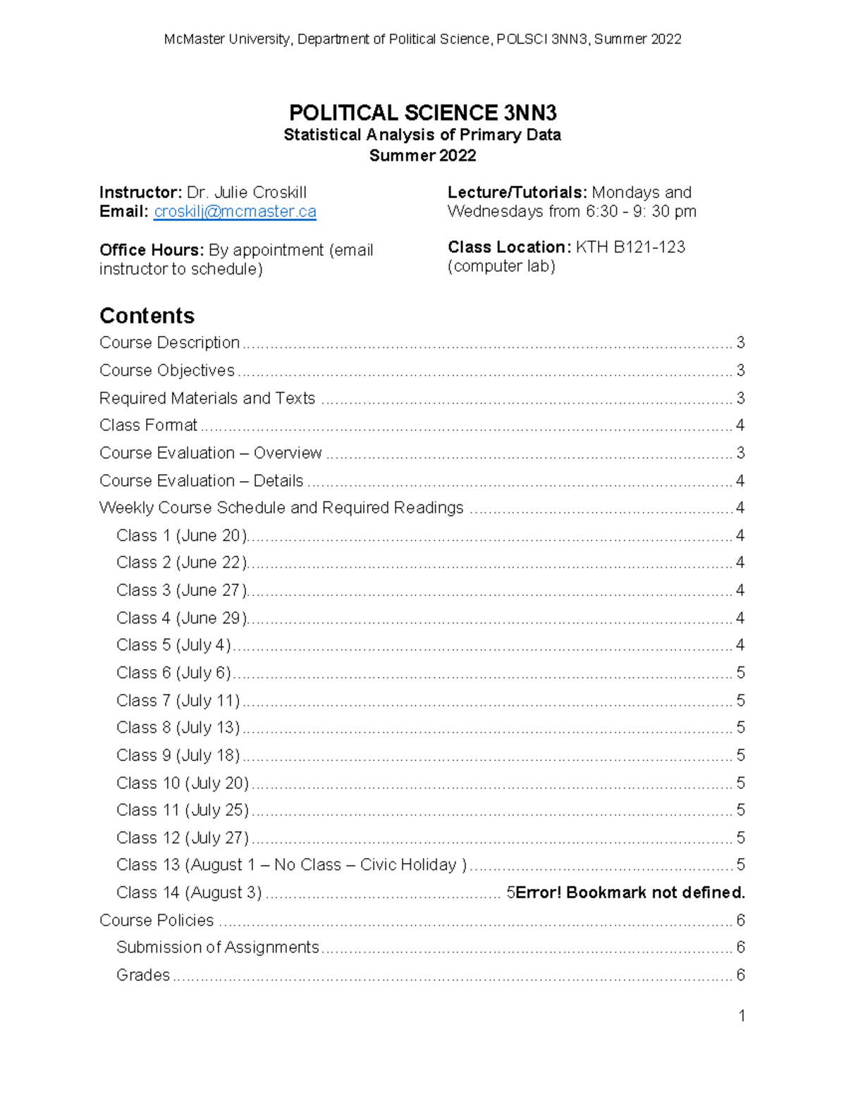 Political Science 3NN3: Summer 2022 Course Outline by Dr. Croskill ...