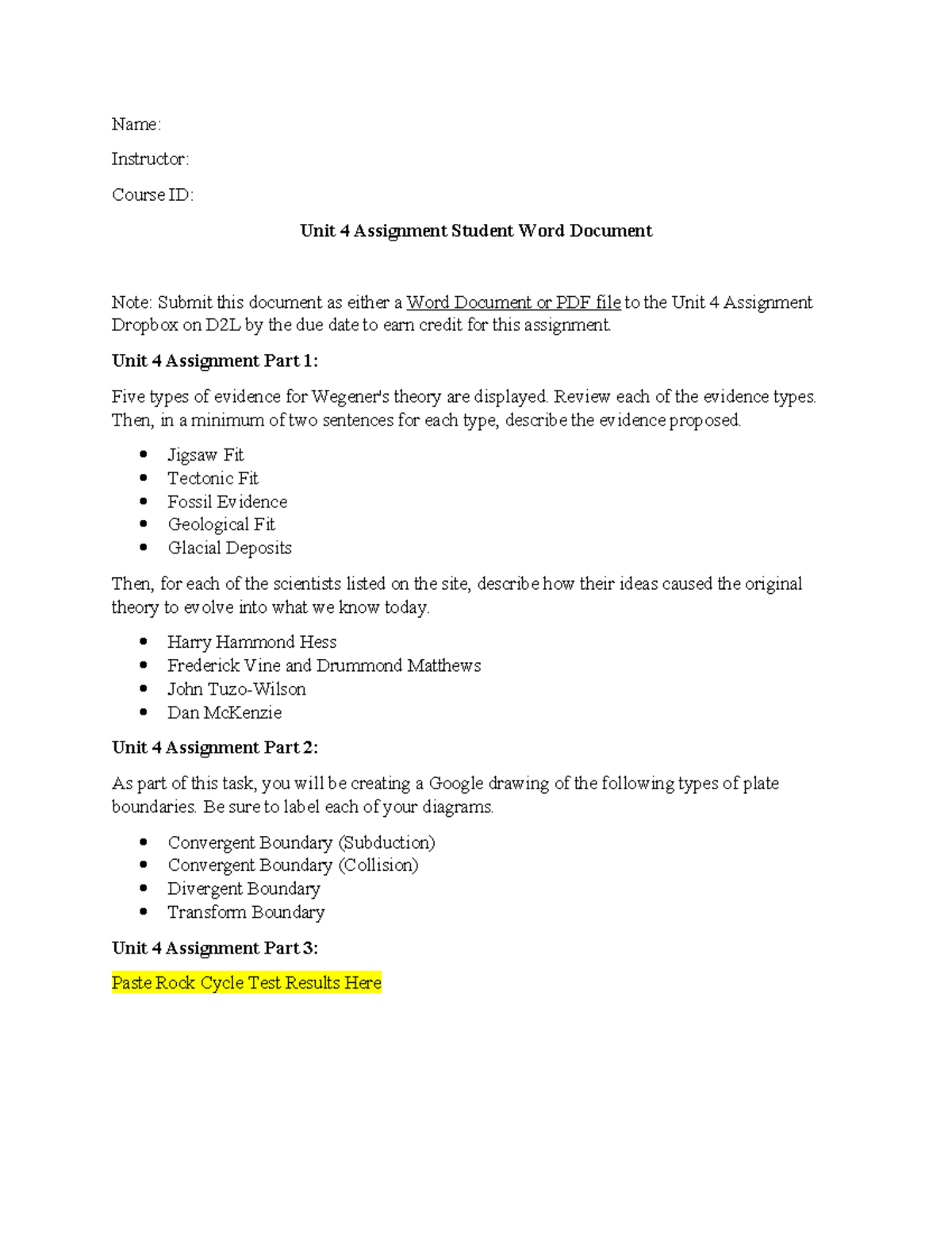 EVR1001 Unit 4 Assignment: Wegener's Theory & Plate Boundaries - Studocu