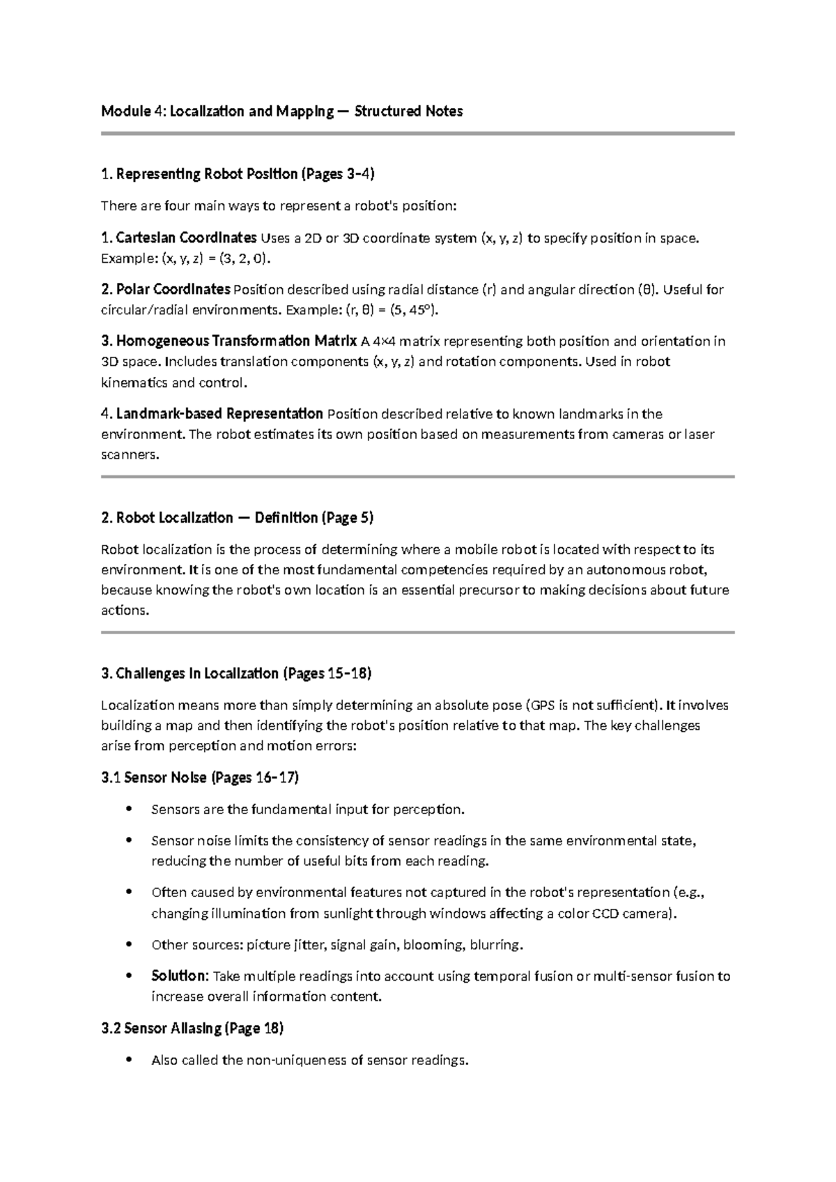 AIT304 Module 4: Structured Notes on Localization and Mapping - Studocu