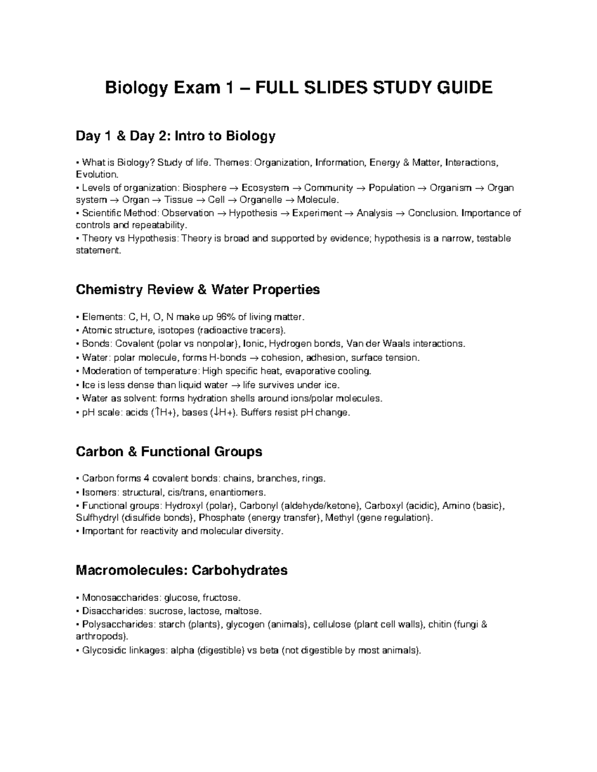 Bio 101 Exam 1 Comprehensive Study Guide: Key Concepts & Themes - Studocu