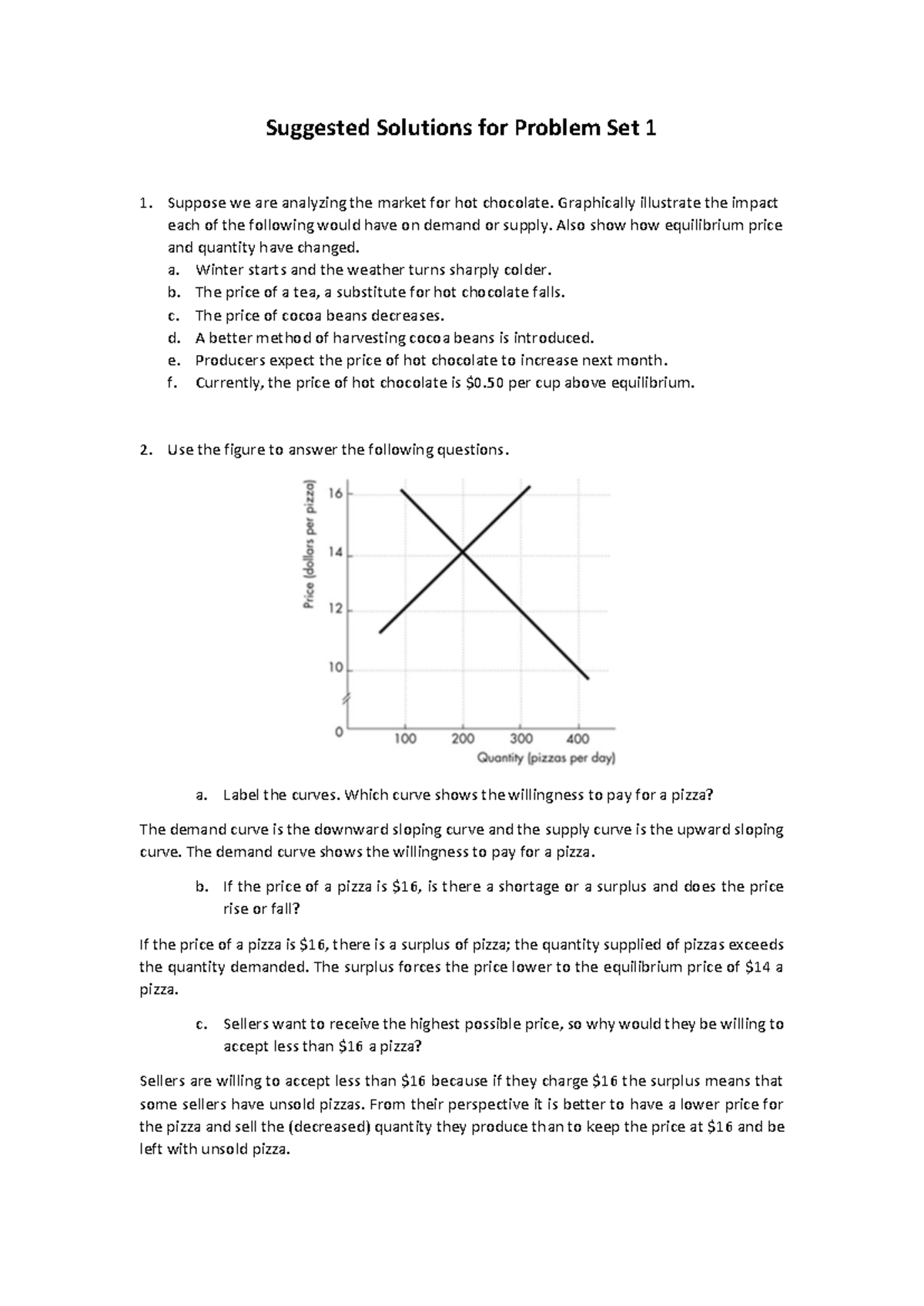 Microeconomics Exercise Solutions: Problem Set 1 Answers - Studocu