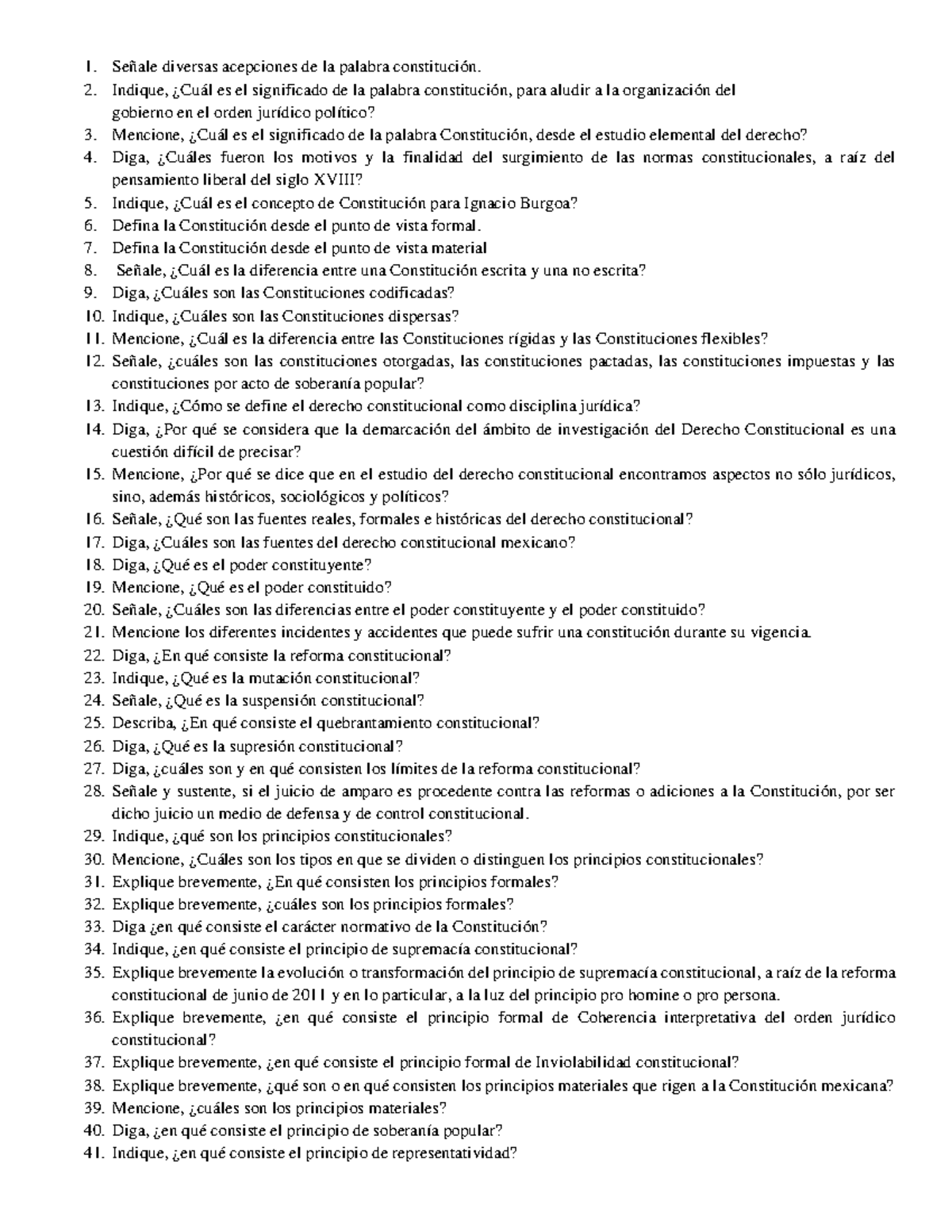 Cuestionario derecho constitucional Primer Examen - Señale diversas ...