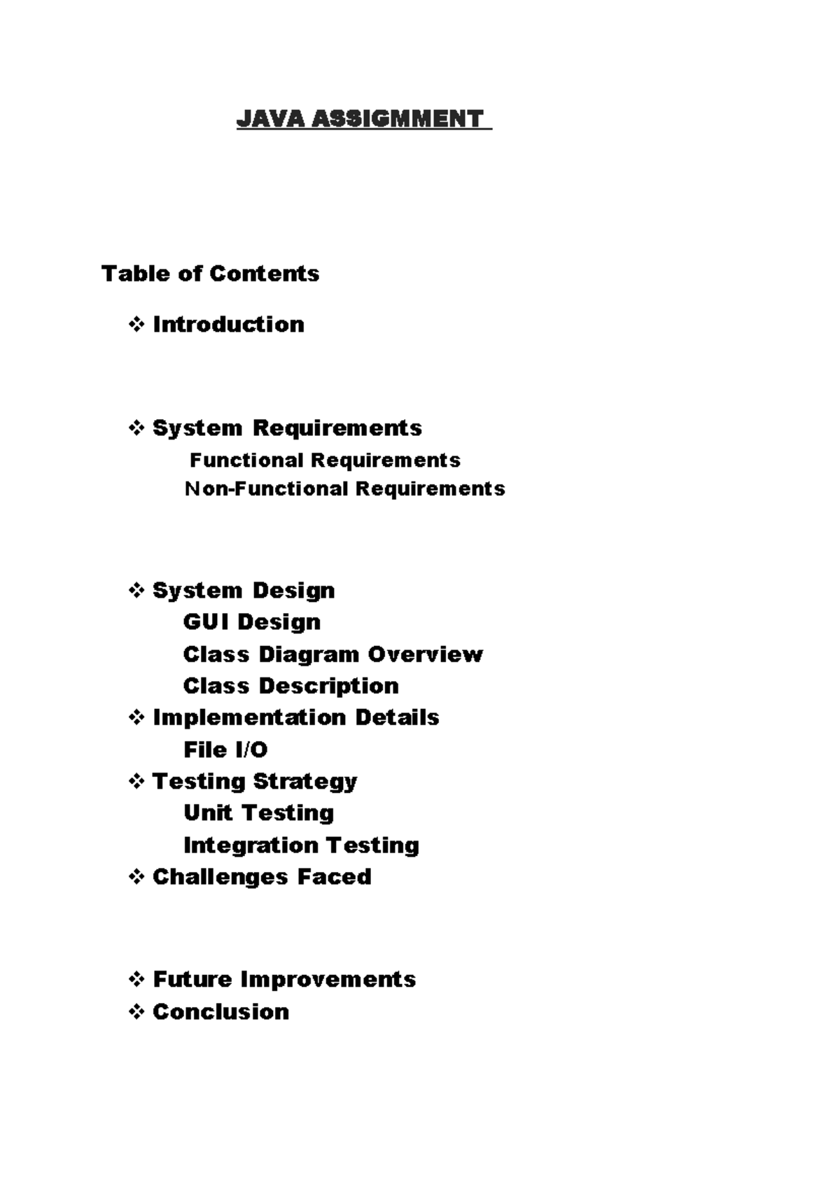 Java assingment - eeeeee - JAVA ASSIGMMENT Table of Contents ...