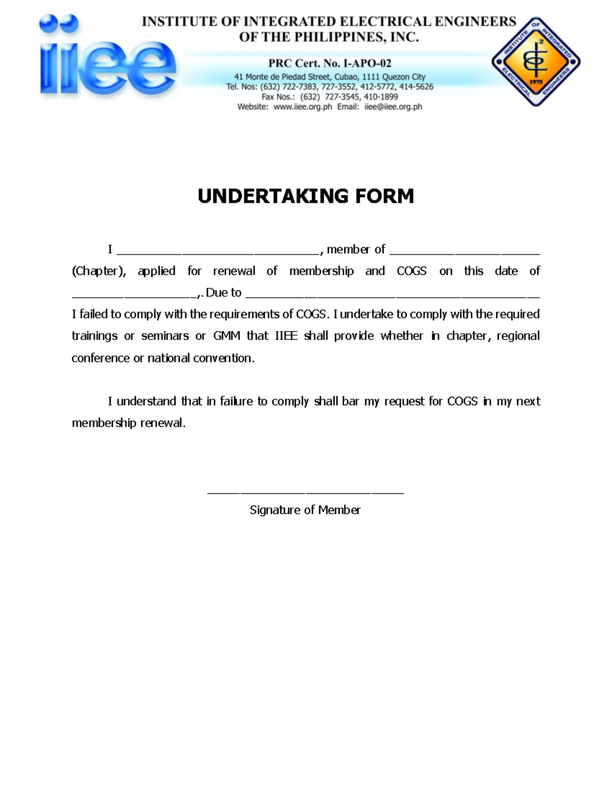 IIEE Undertaking FORM - thank you - UNDERTAKING FORM I ...