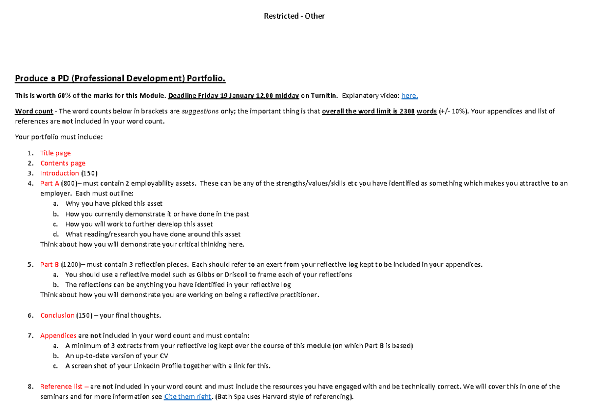 Assessment 2: Professional Development Portfolio Guidelines - Studocu