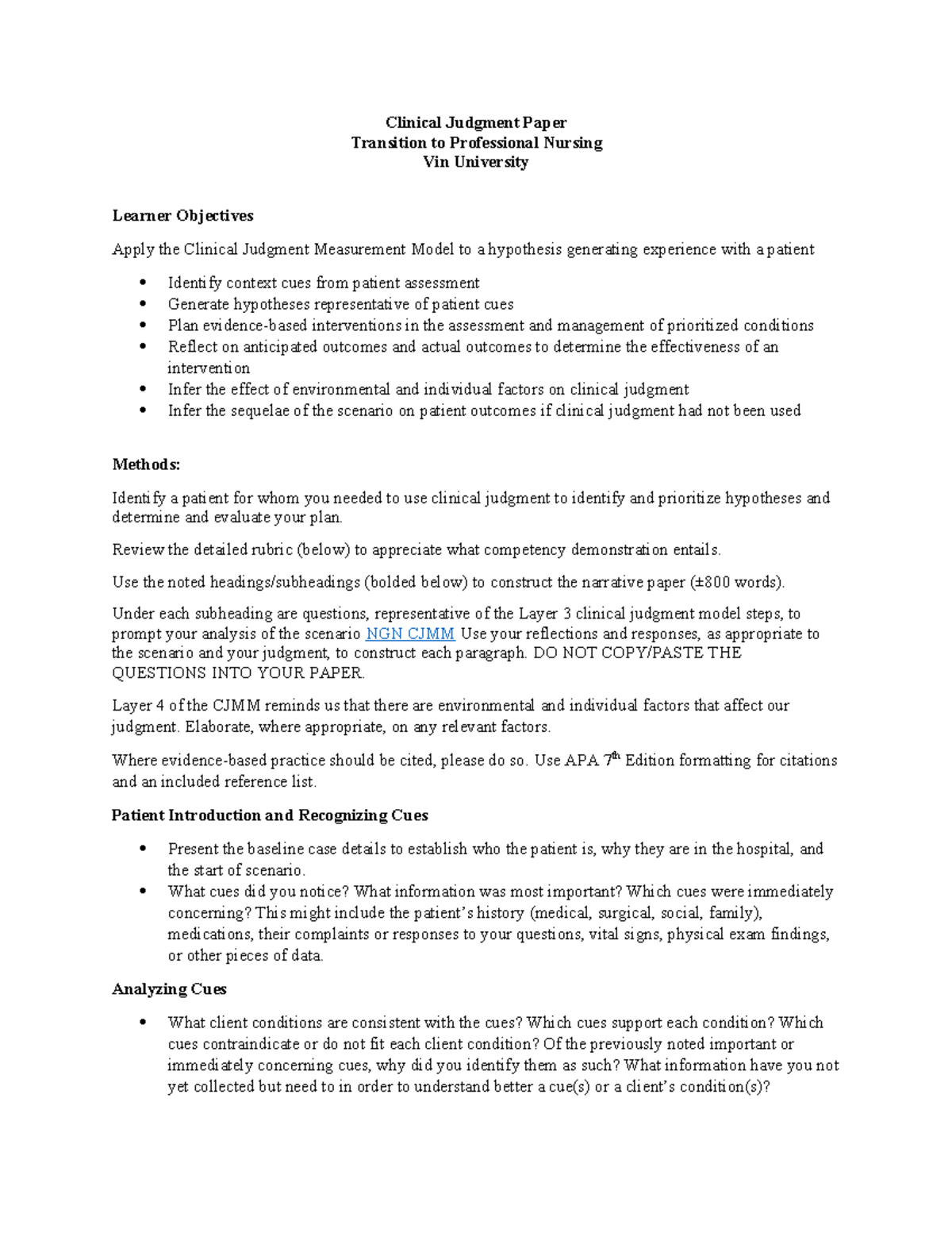 Clinical Judgement Essay To Hong Nhan - Clinical Judgment Paper ...
