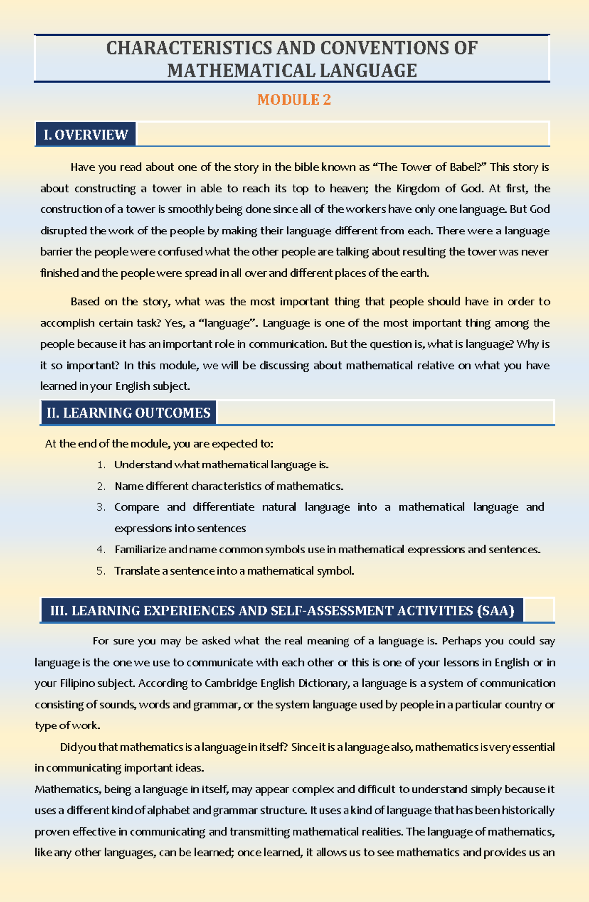 Mathematical Language Characteristics: Module 2 GE4 Insights - Studocu