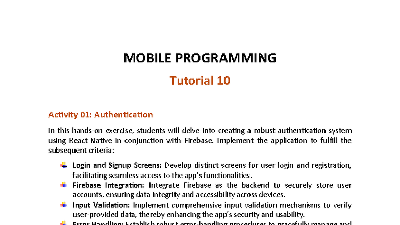 MPR - Tutorial 10: Building Authentication & Messenger Apps - Studocu