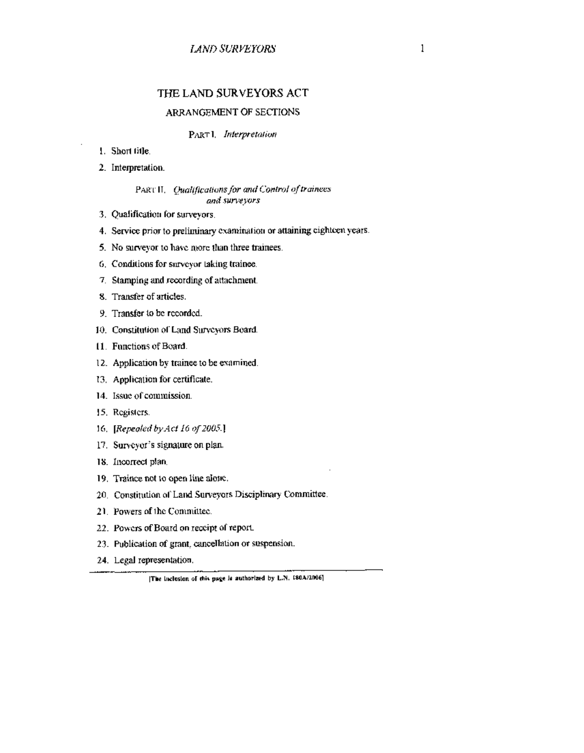 The Land Surveyors Act: Arrangement of Sections and Key Provisions ...