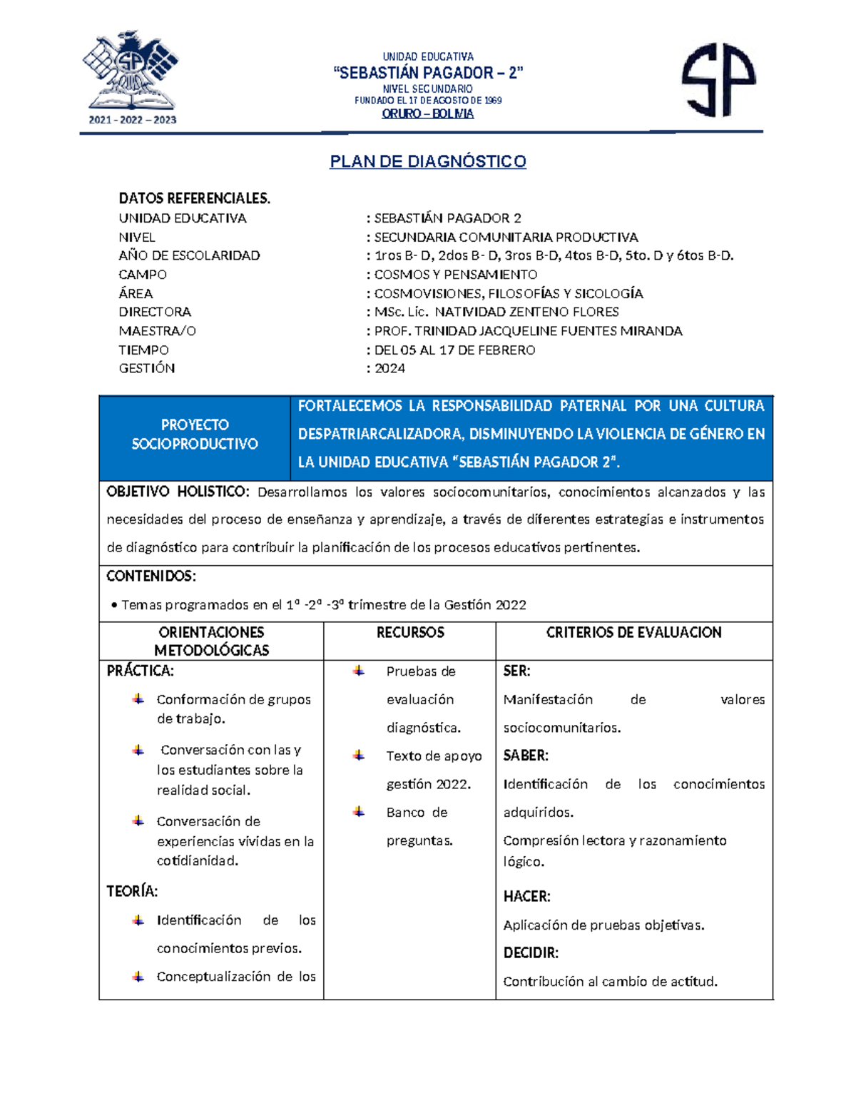 PLAN DE DIAGNÓSTICO E INFORME 2024 - NIVEL SECUNDARIO - Document Preview