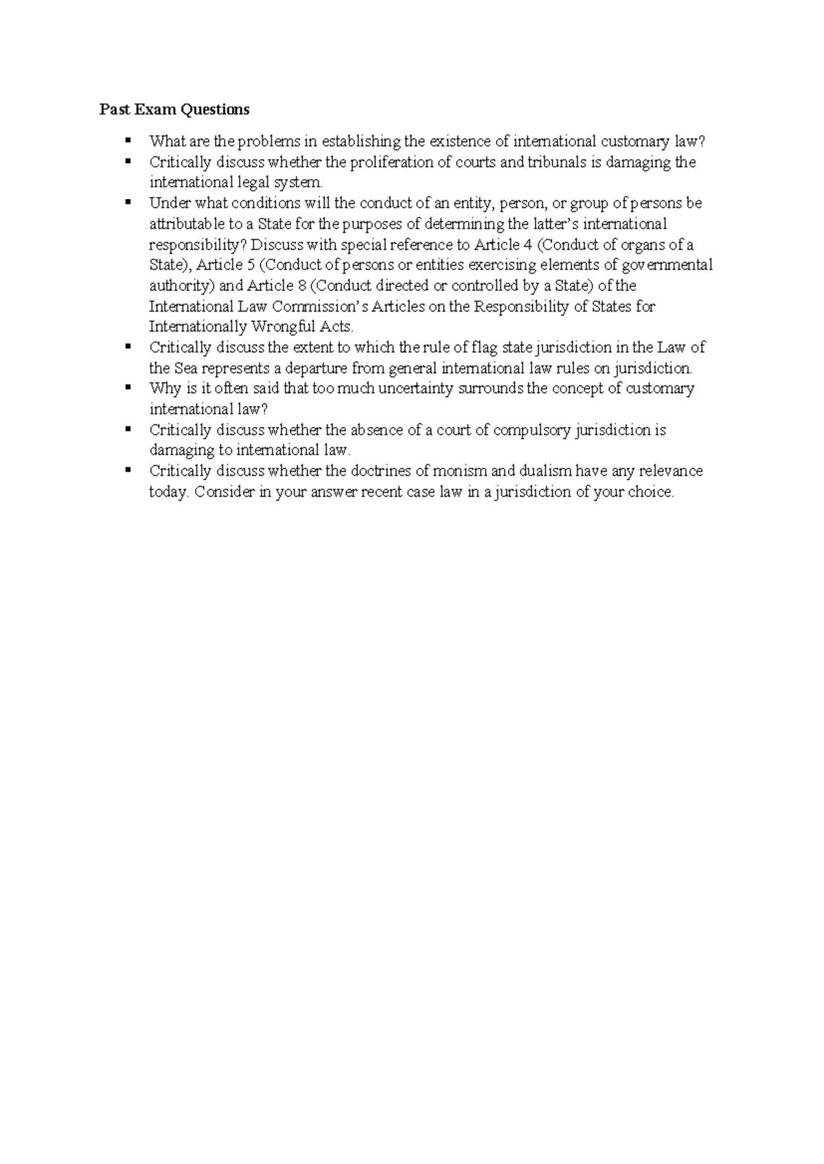 International Law Past Exam Questions Analysis and Discussion - Studocu