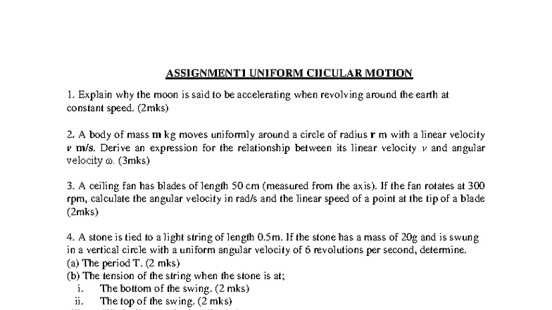 Assignment 1: Uniform Circular Motion - PHYS 131 Notes - Studocu