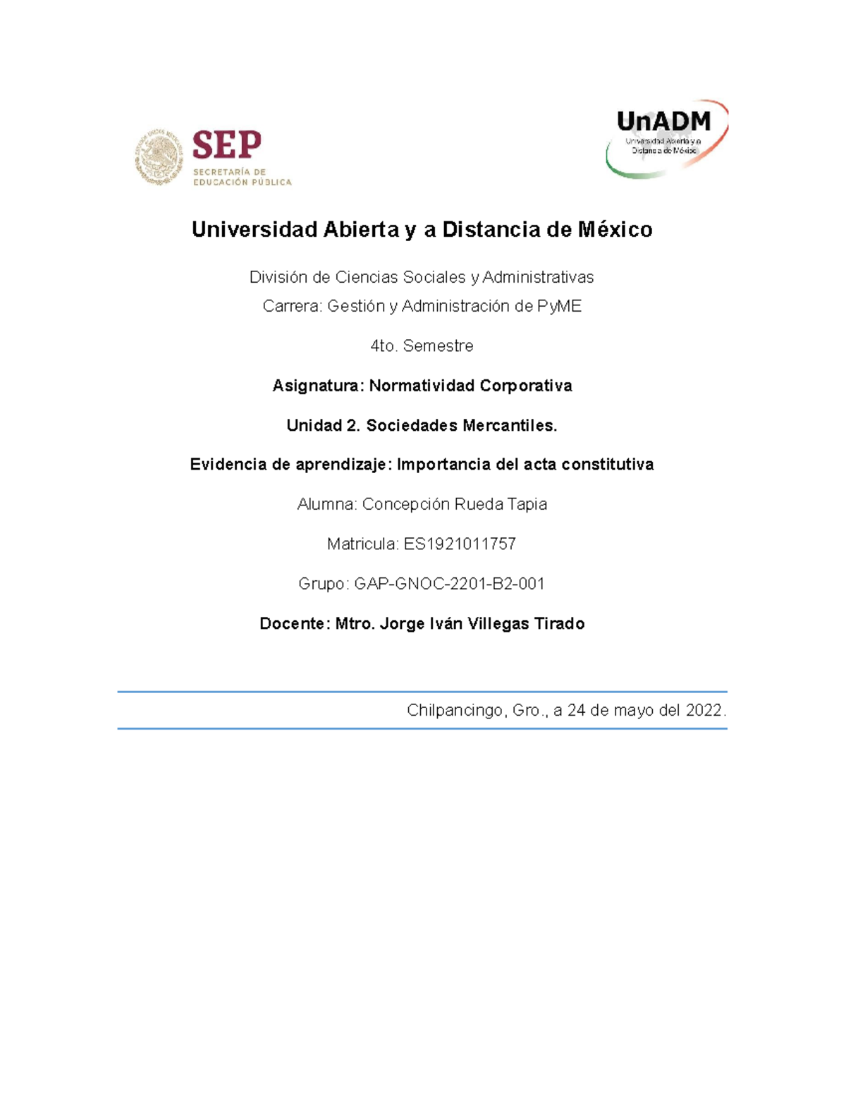 GNOC U2 EA CORT - Evidencia de aprendizaje unidad 2 - Universidad ...