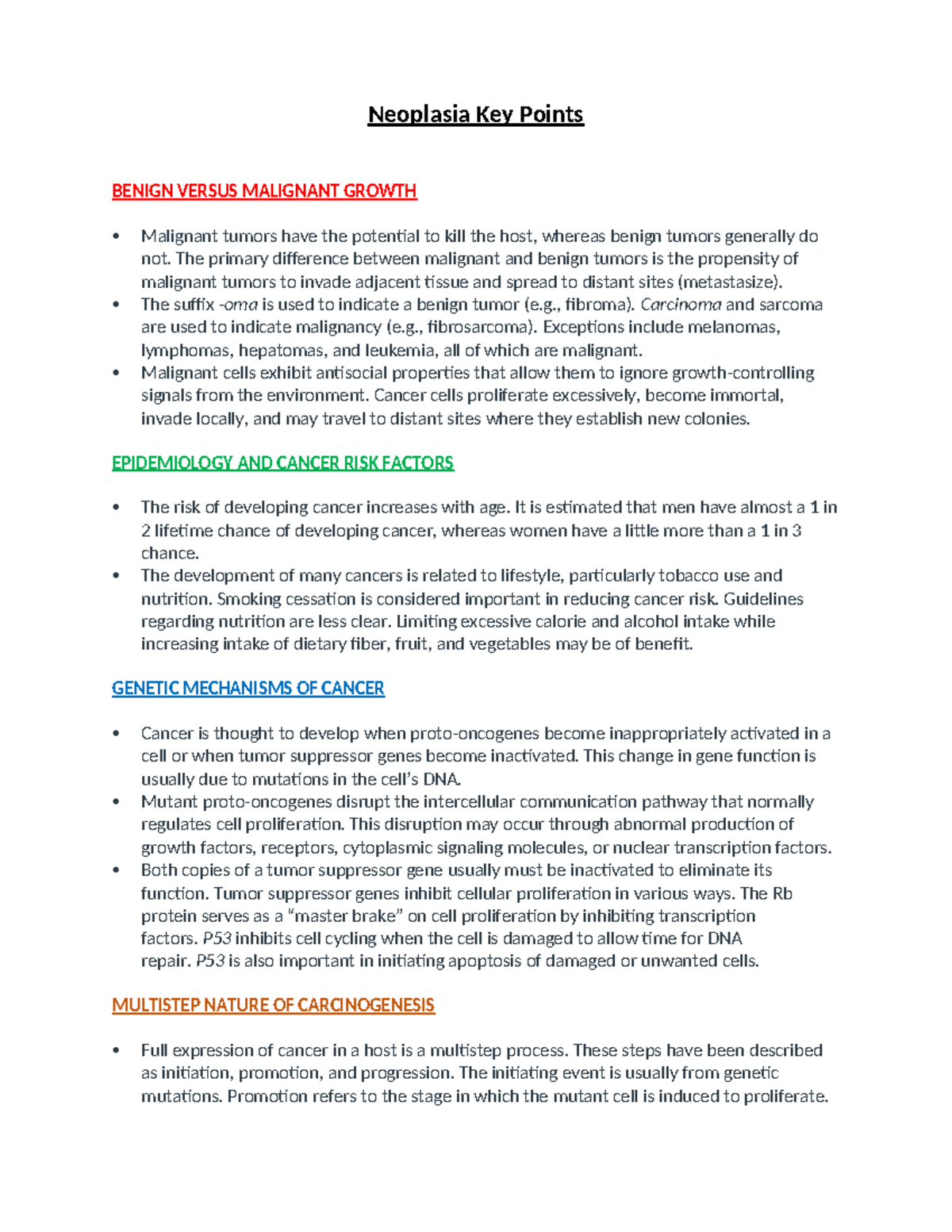 Neoplastic Diseases: Overview of Benign vs. Malignant Tumors - Studocu
