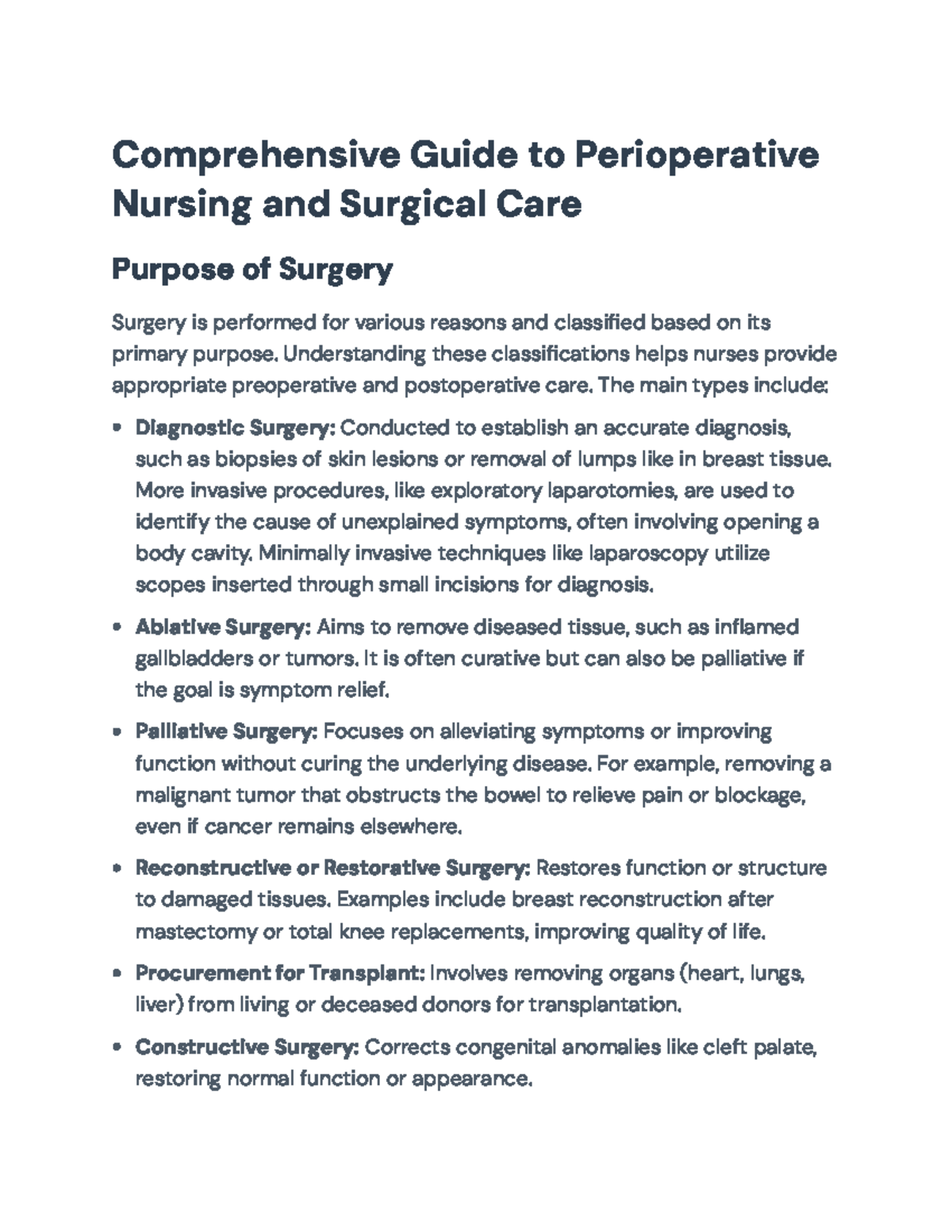 Comprehensive Overview of Perioperative Nursing & Surgical Care (NUR ...