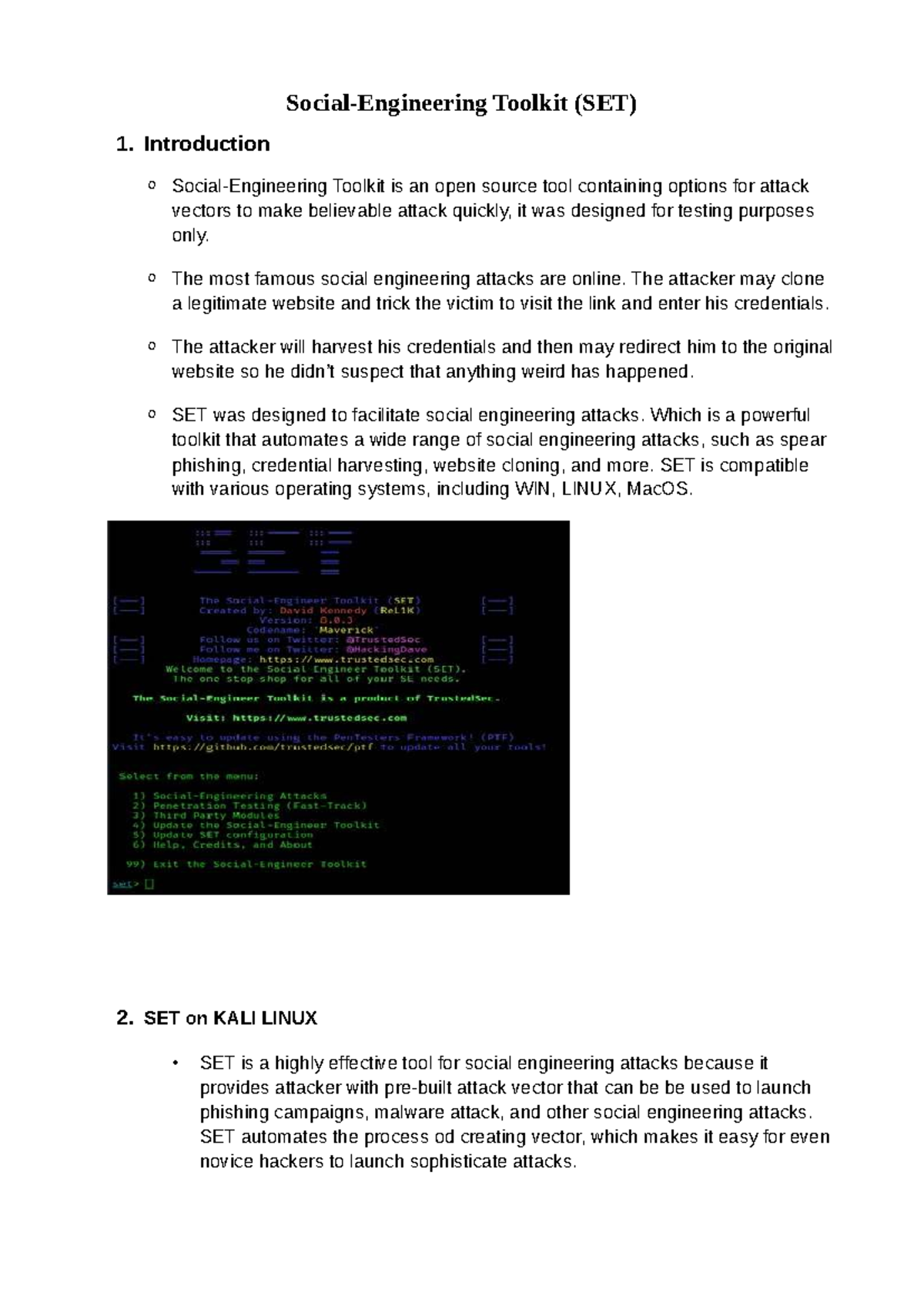 Social Engineering Toolkit (SET) Overview and Usage Guide - Studocu