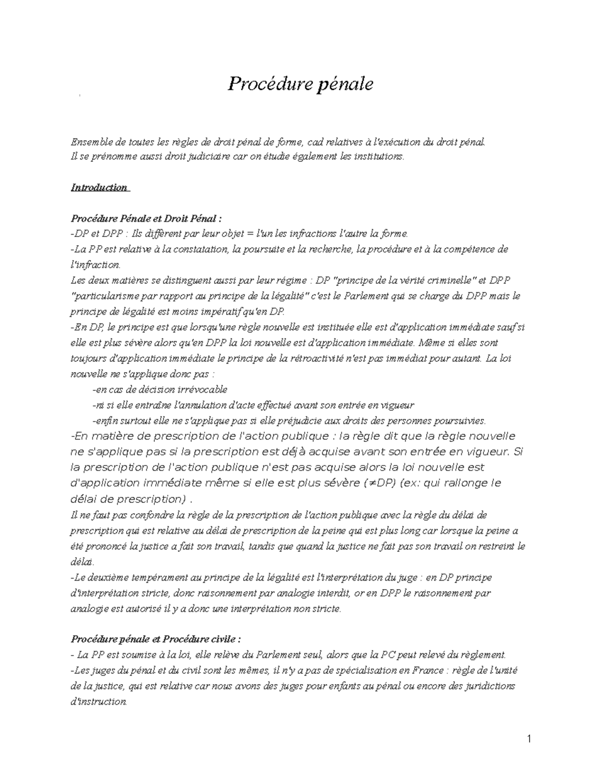 Procédure Pénale - Cours Complet et Principes Fondamentaux - Studocu