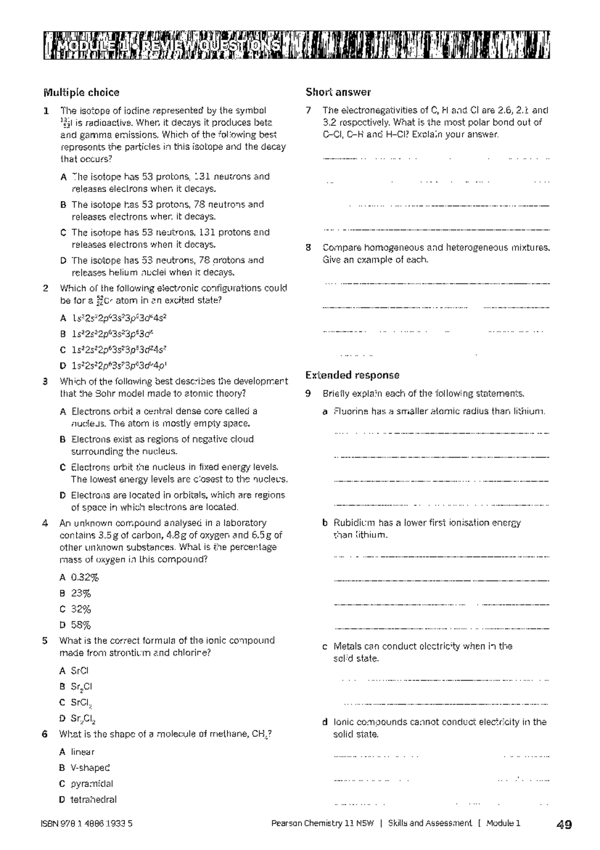 Chemistry 11 - Pearson - Module 1 Review Questions - Studocu