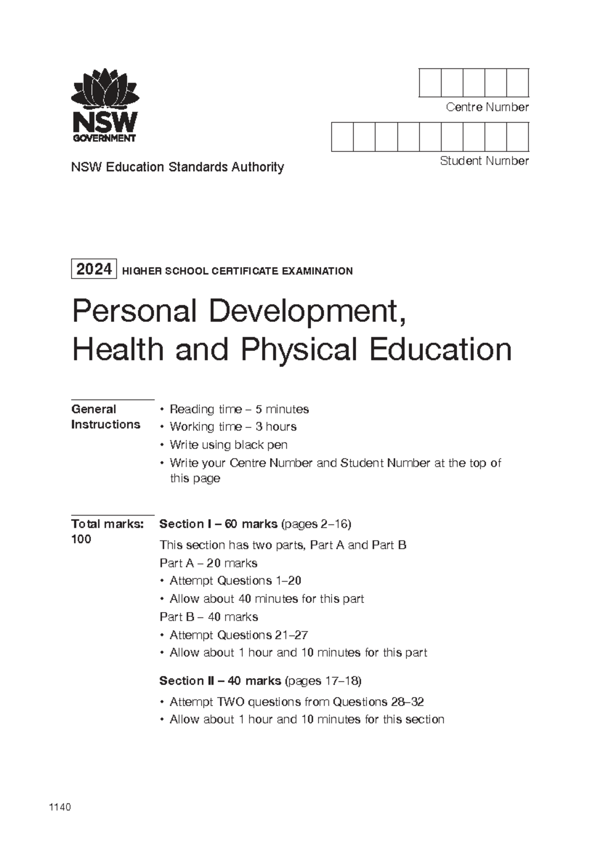 2024 HSC PDHPE Exam Paper: Personal Development & Health - Studocu