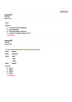 CS3303 Data final exam part 2 29.25 % - Time left 0:22:48 Question 11 ...