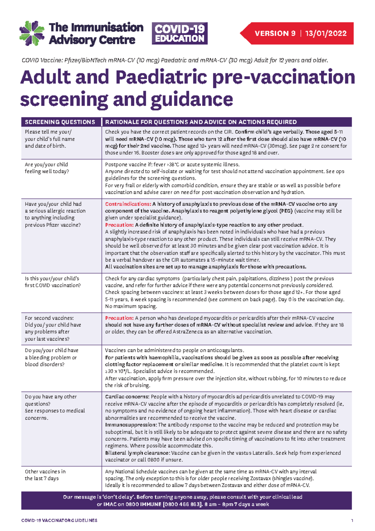 Covid-19 Adult & Paediatric Pre-Vaccination Screening Guidelines v9 ...