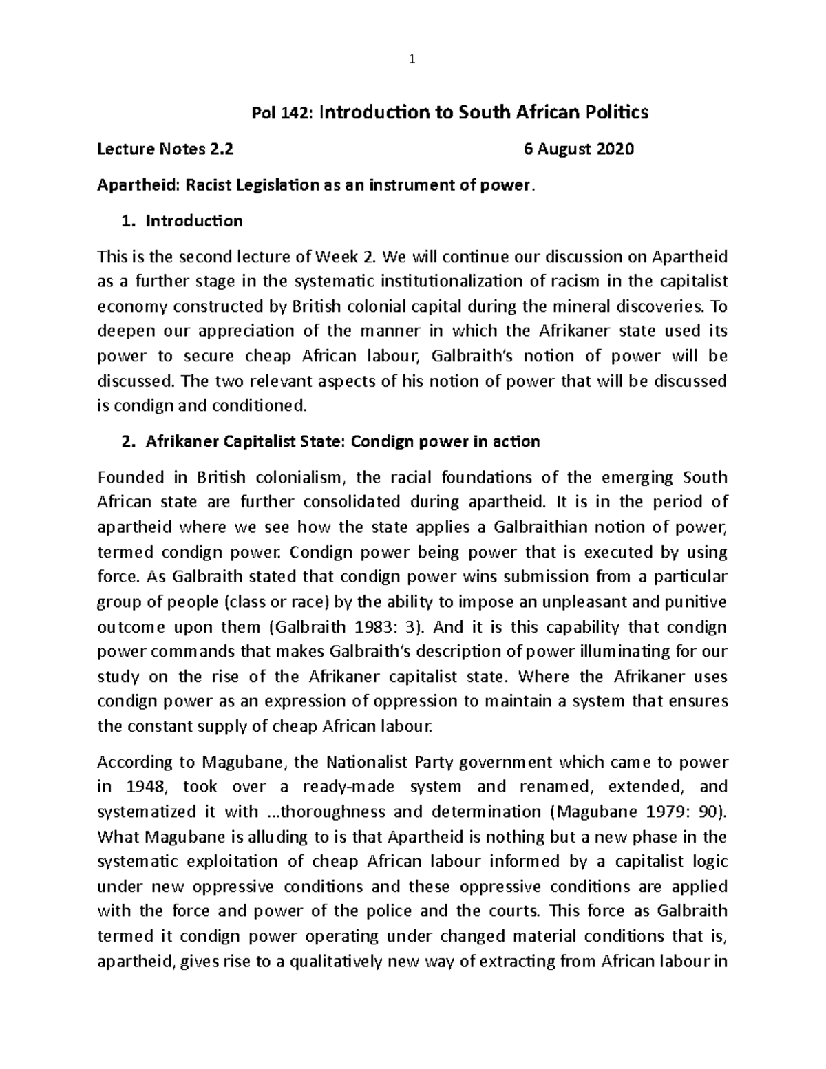 Pol 142 2020 Lecture Notes Week 2 6 August 2 - Pol 142: Introduction to ...