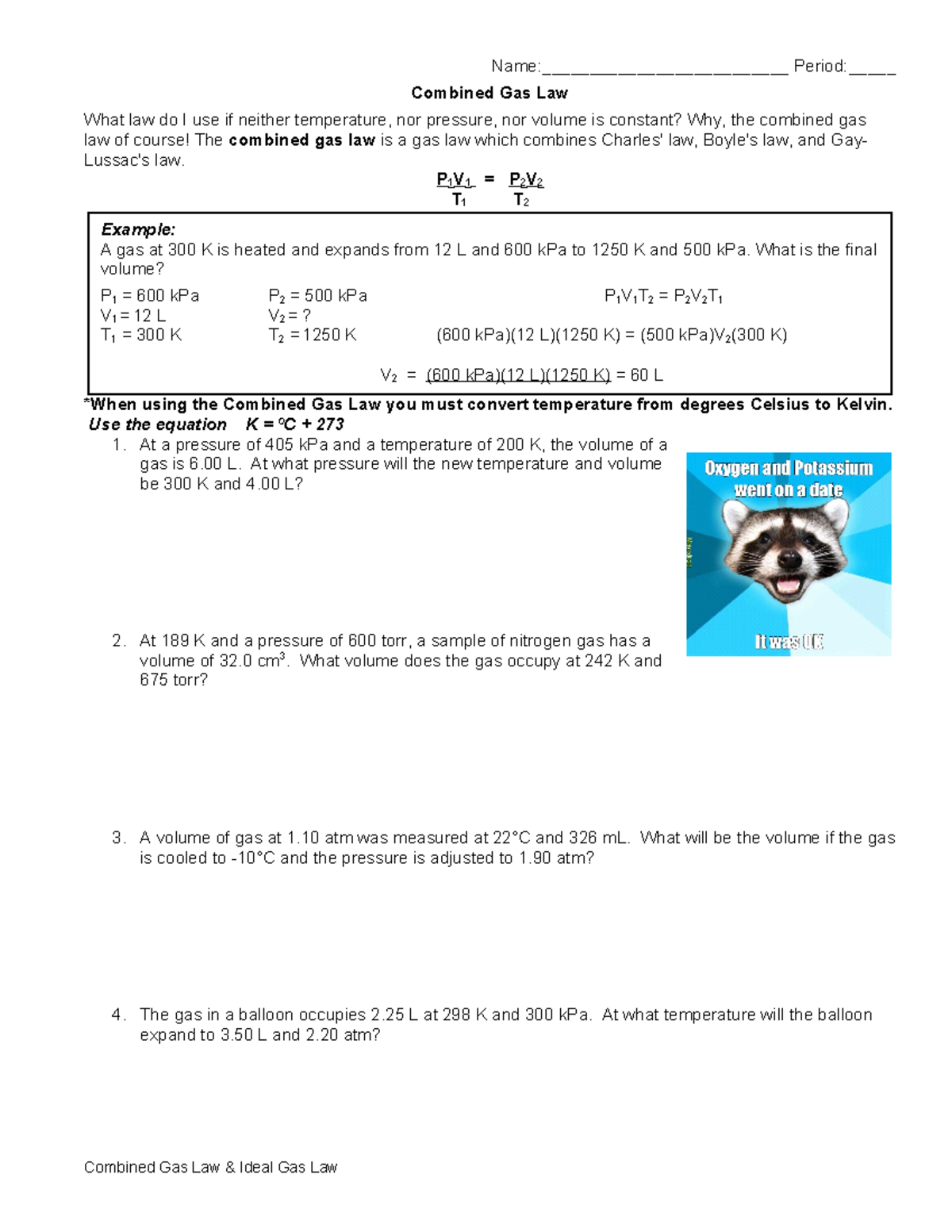 Combined Gas Law: Understanding the Ideal Gas Behavior - Studocu