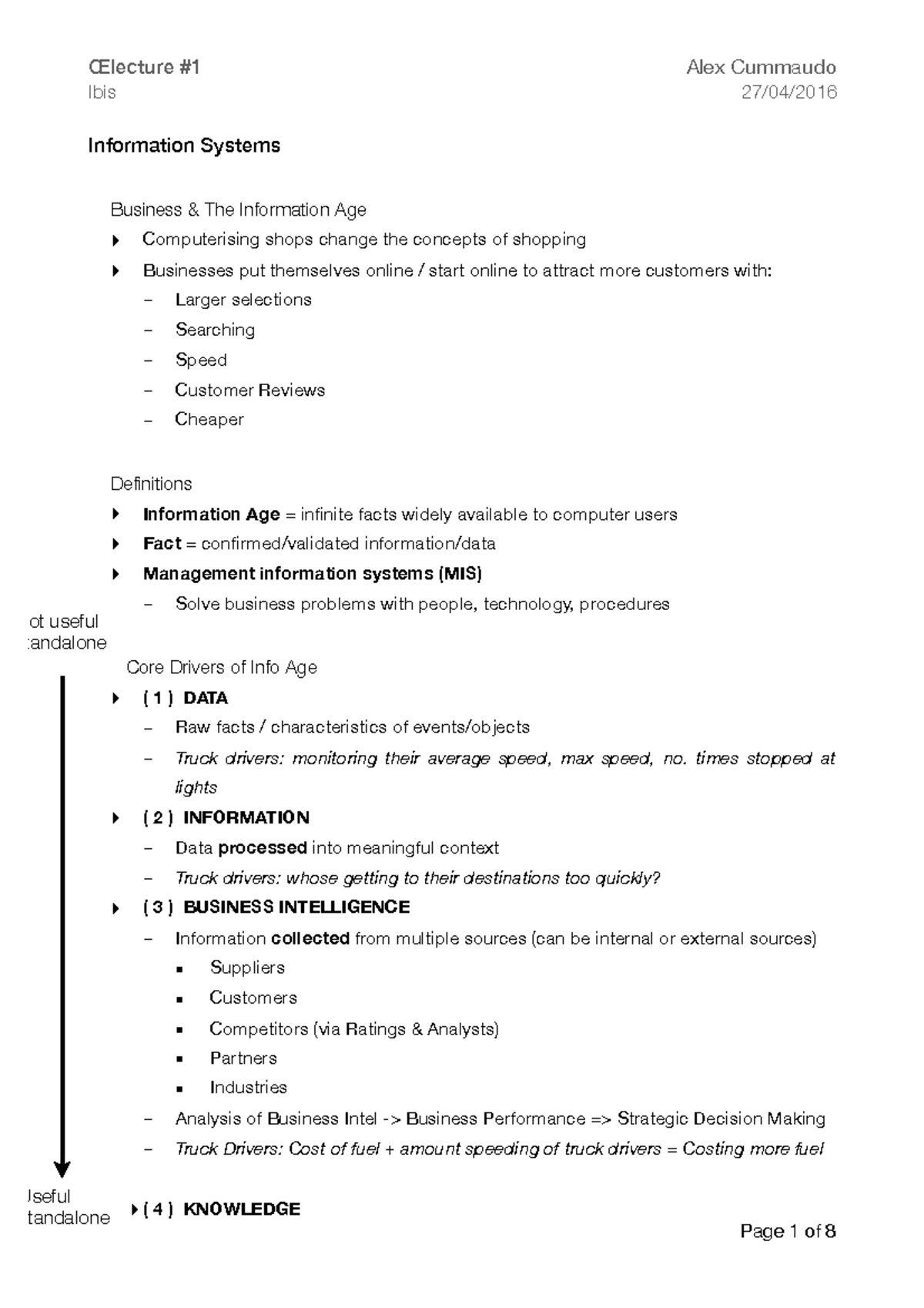 Introduction to Business Information Systems (IBIS) Lecture #1 Notes ...