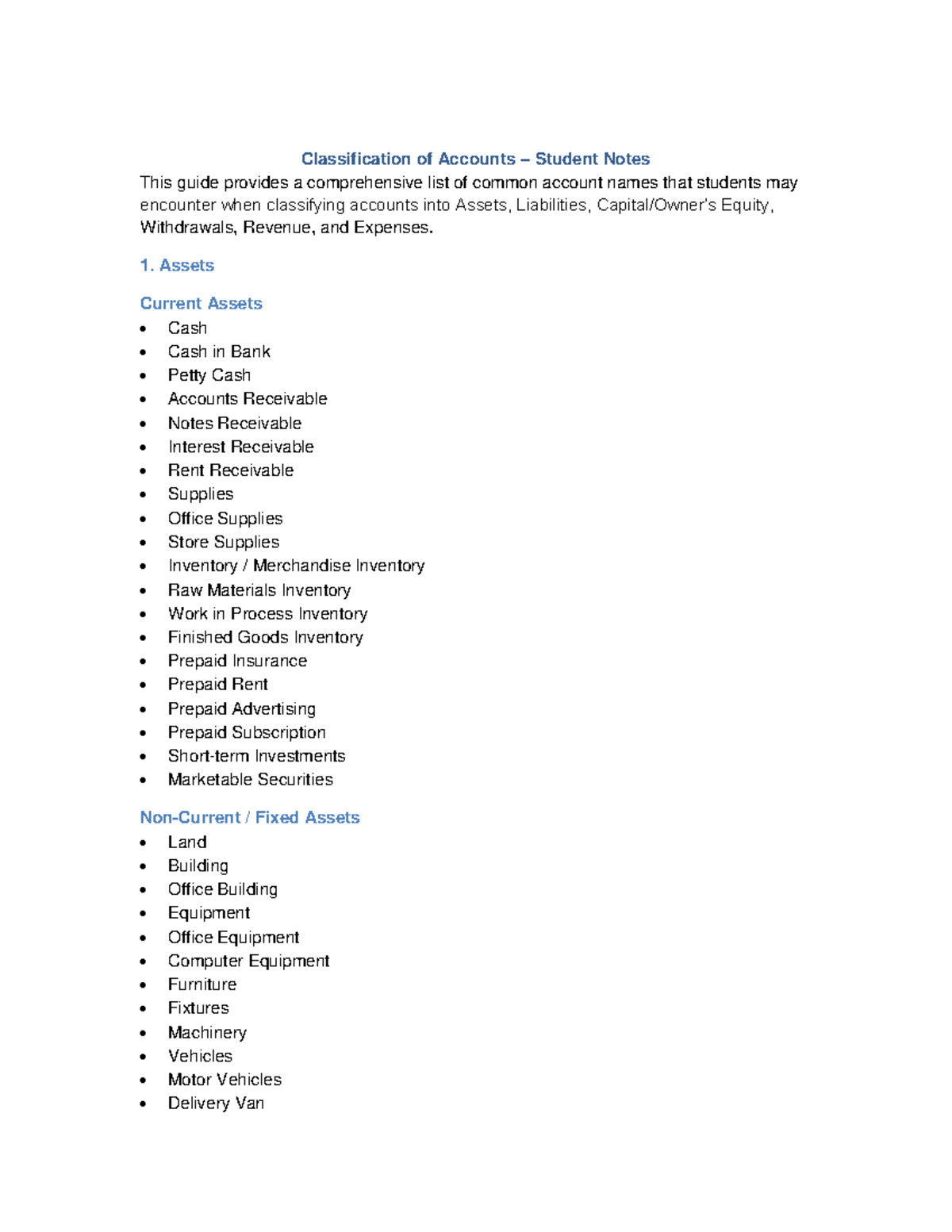Classification of Accounts: Student Notes Guide - Studocu