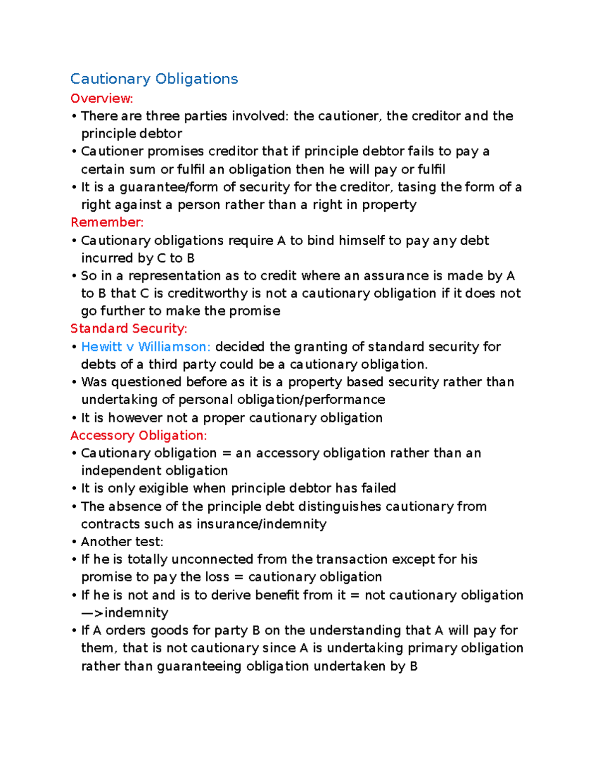 Cautionary Obligations - Cautionary Obligations Overview: There are ...