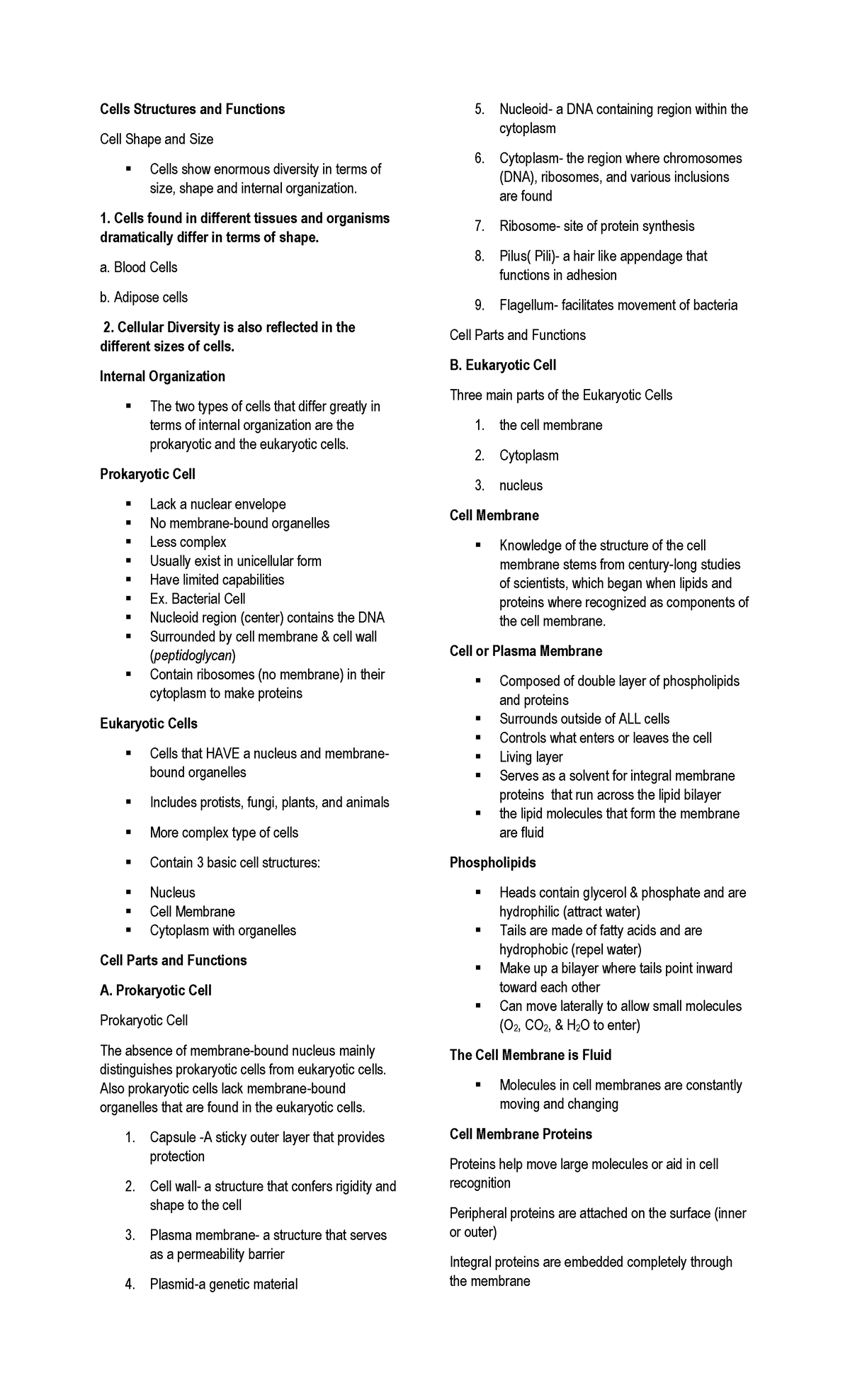 Cells: Structure, Function & Diversity - Bio 101 Lecture Notes - Studocu