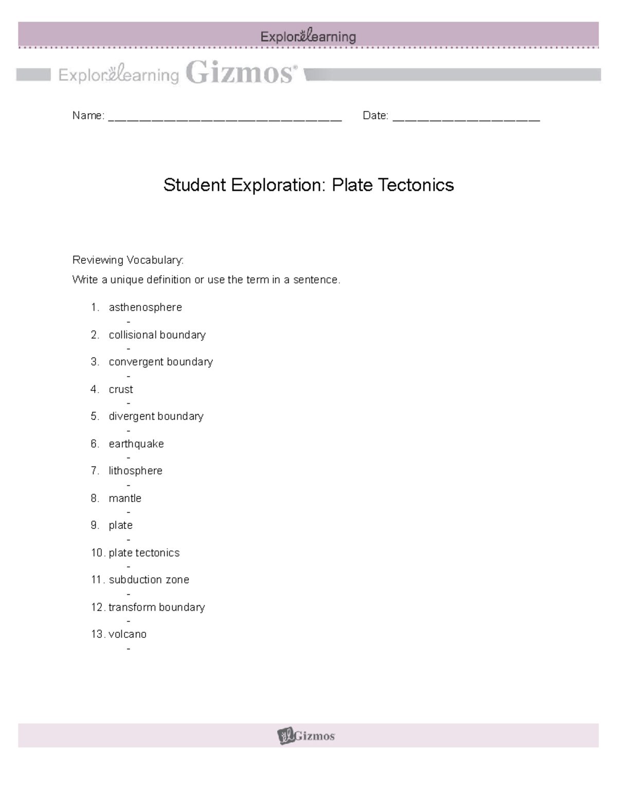 M2L12 Gizmo Assignment: Exploring Plate Tectonics Concepts - Studocu