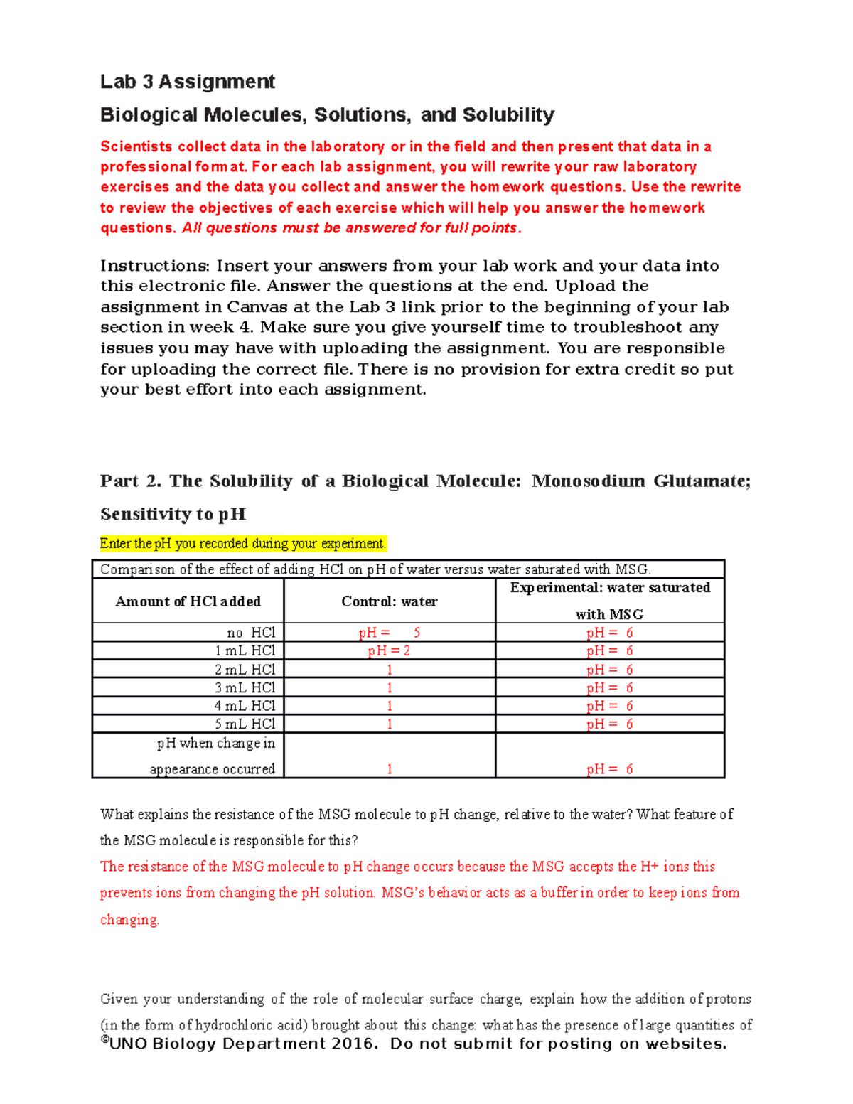 Lab 3 Assignment Biological Molecules Solutions and Solubility - Studocu