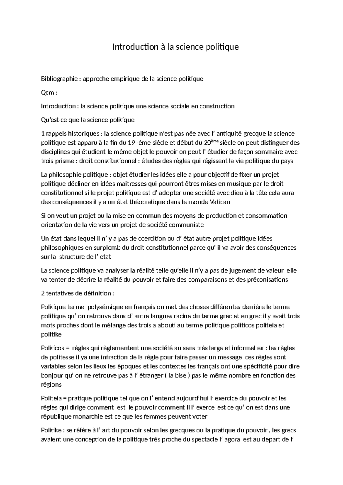 Introduction à la science politique : Concepts et approches empiriques ...