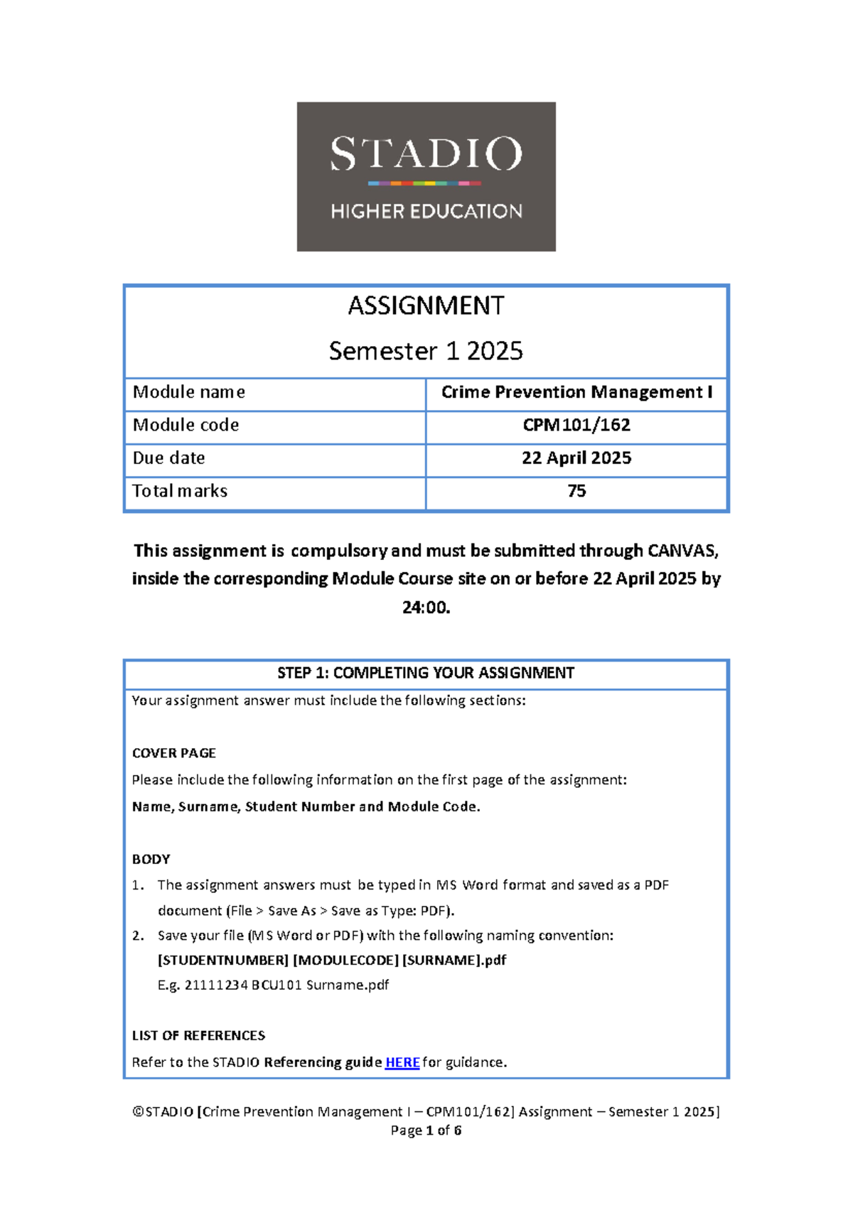CPM101 assignment guidelines for crime prevention management I - Studocu